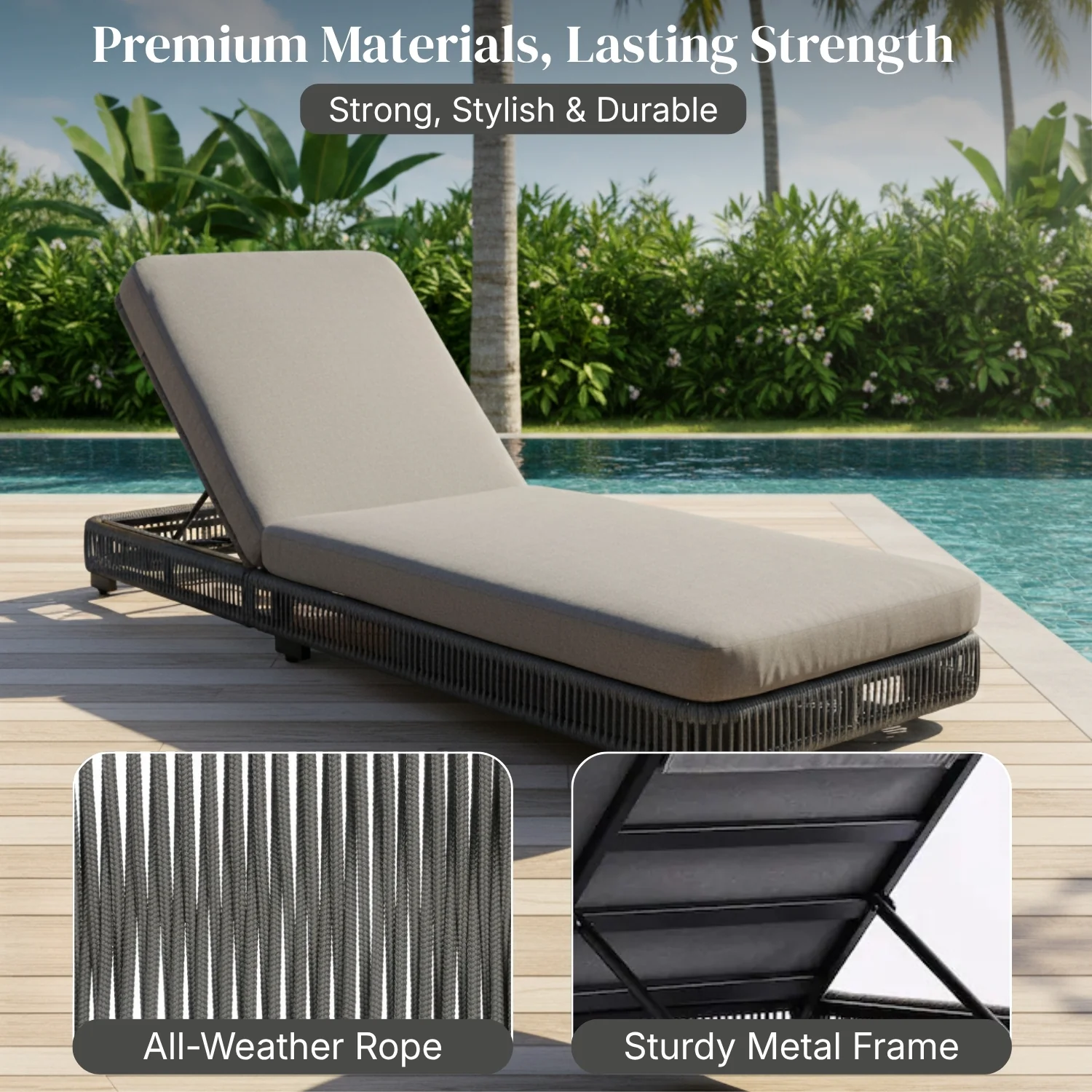 Outdoor Rope Lounger Set of 2 with Adjustable Backrest (Grey) - Image 3