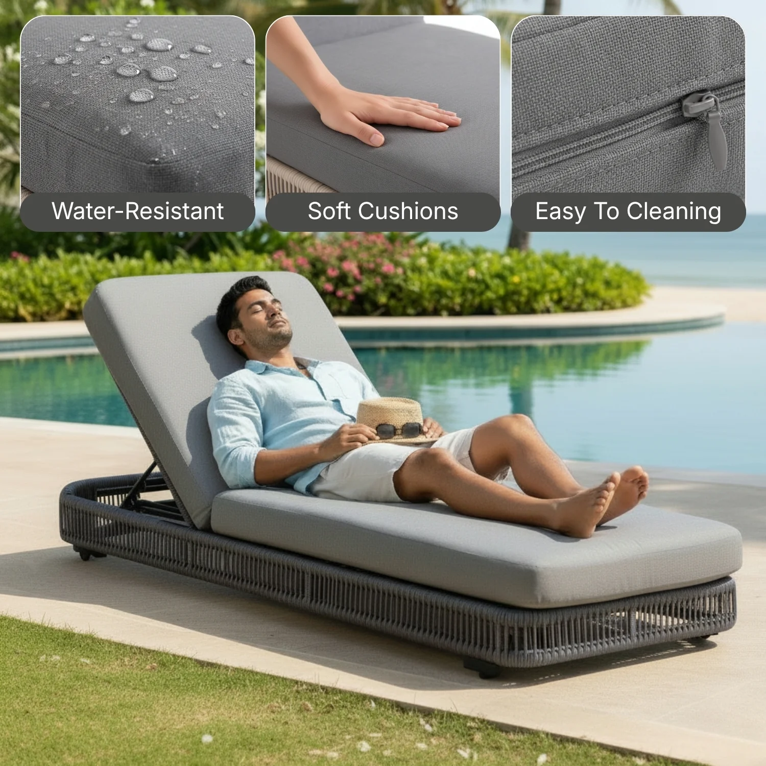 Outdoor Rope Lounger Set of 2 with Adjustable Backrest (Grey) - Image 4