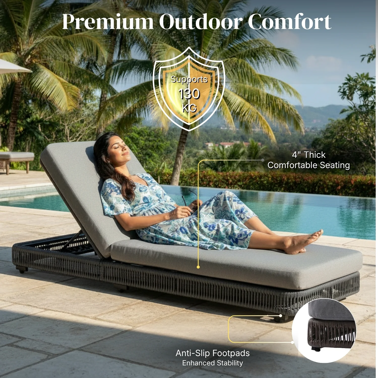 Outdoor Rope Lounger Set of 2 with Adjustable Backrest (Grey) - Image 6