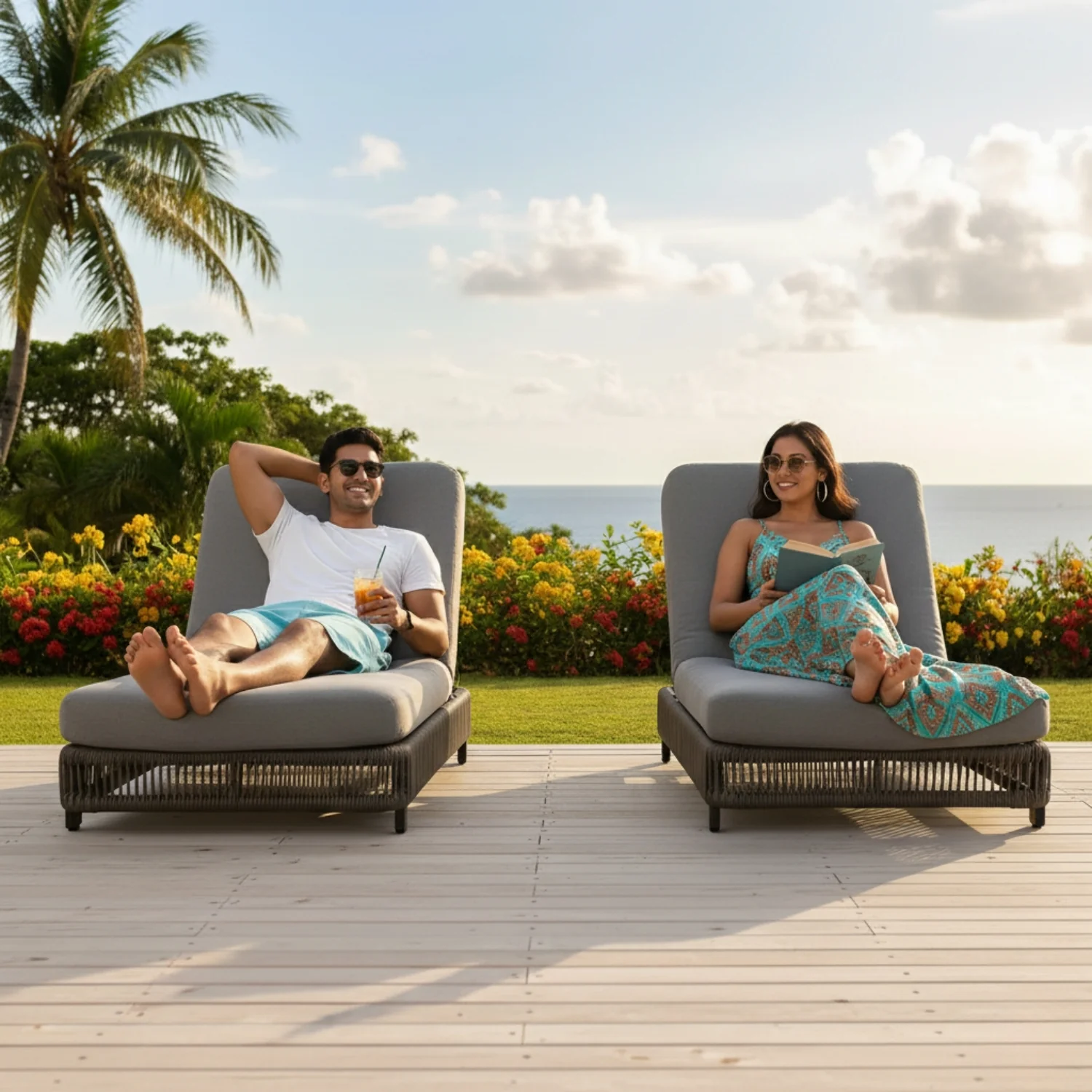 Outdoor Rope Lounger Set of 2 with Adjustable Backrest (Grey) - Image 8
