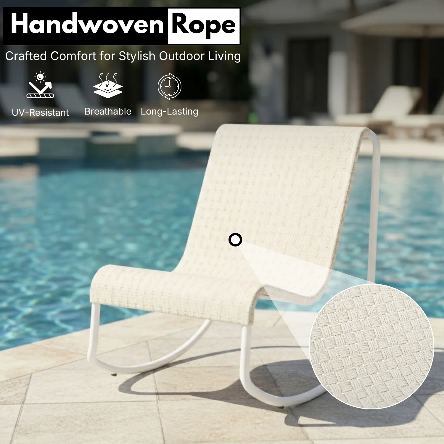 Outdoor Rope Patio Conversation Set with 2 Lounge Chairs & Round Center Table - Image 3