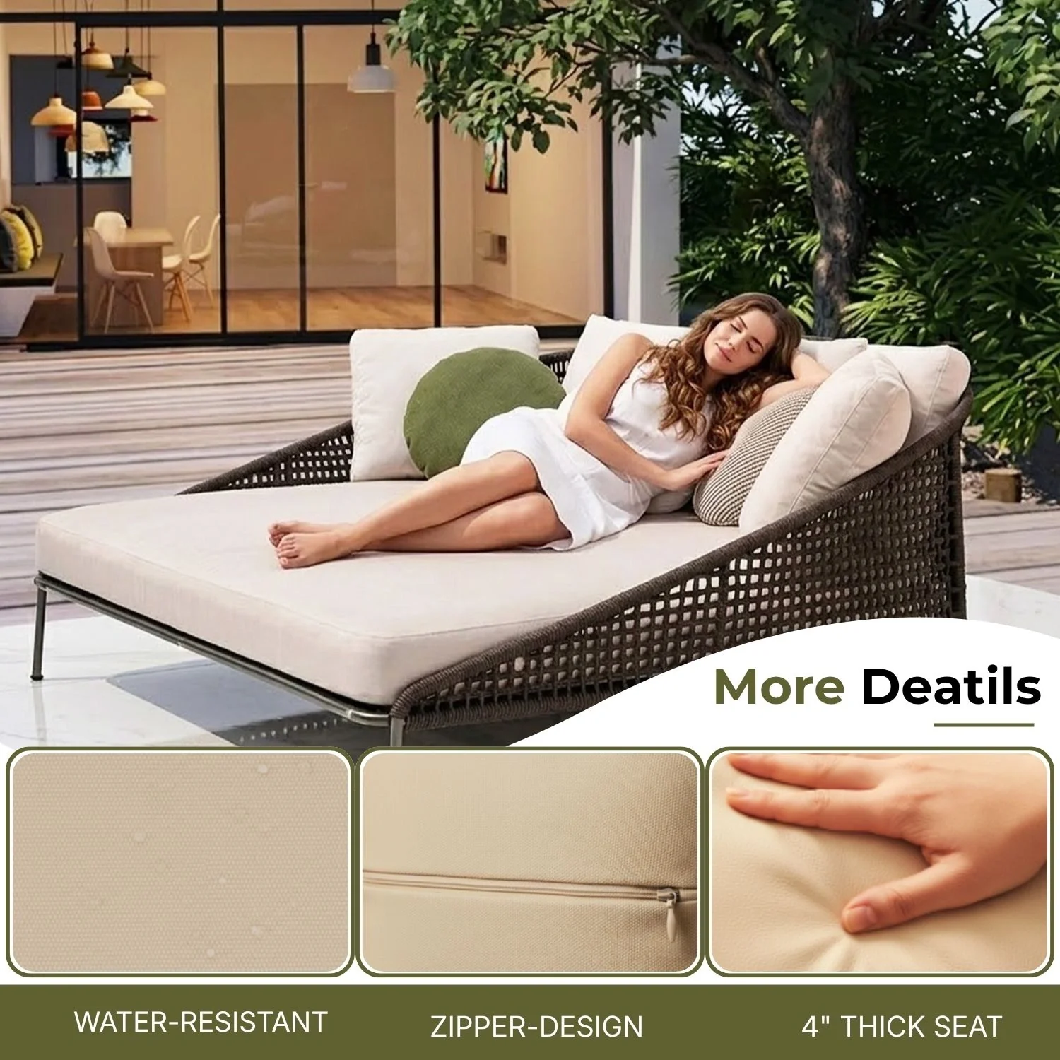 Outdoor Rope Patio Furniture Daybed (Brown and Cream) - Image 4