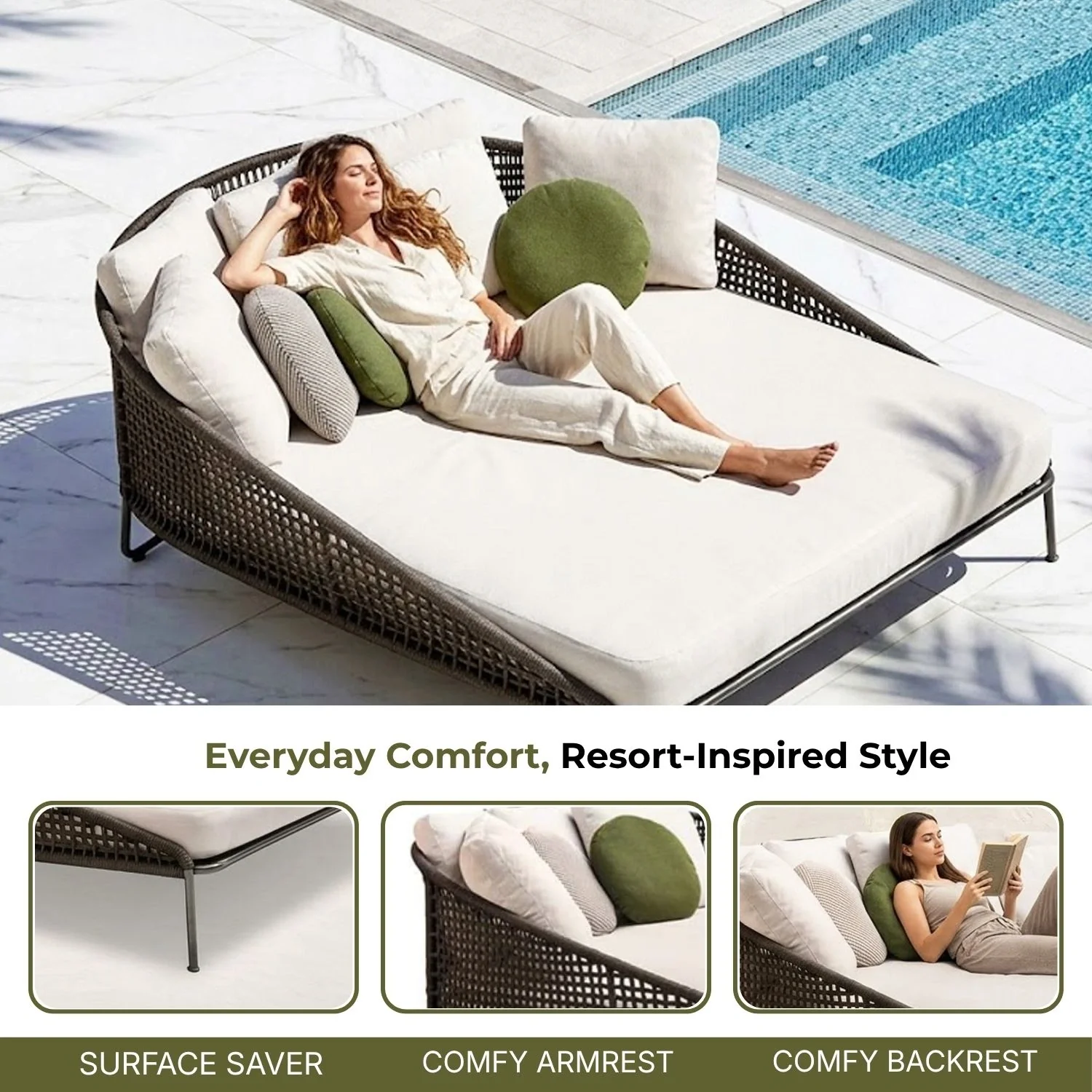 Outdoor Rope Patio Furniture Daybed (Brown and Cream) - Image 5