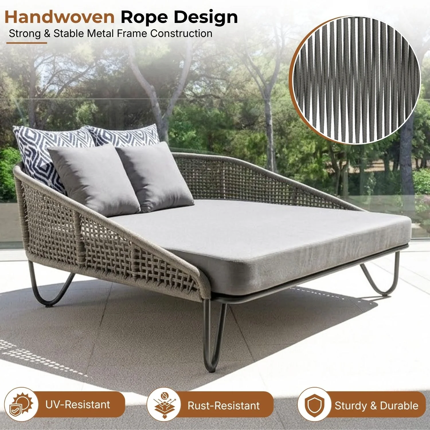Outdoor Rope Patio Furniture Daybed (Grey) - Image 3