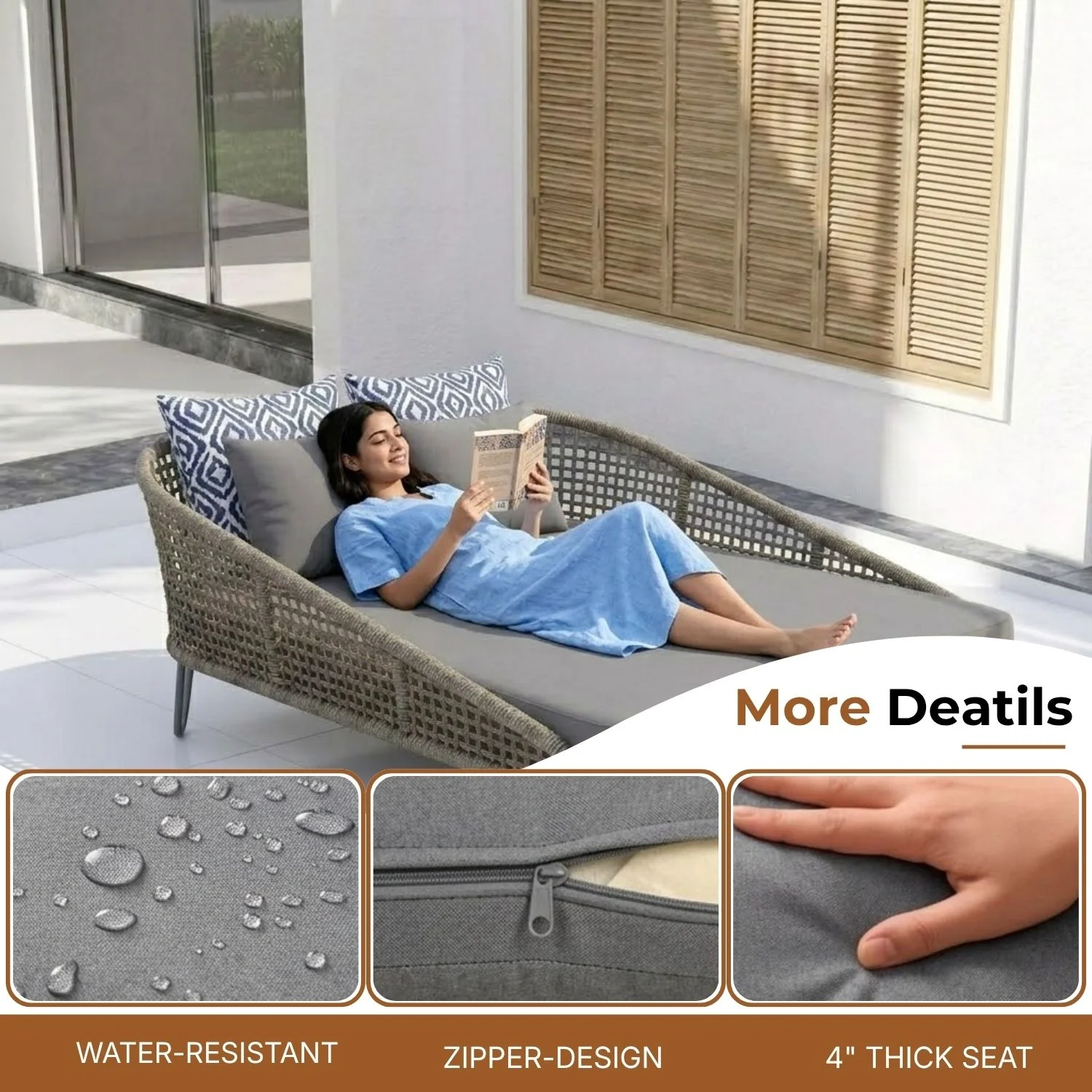 Outdoor Rope Patio Furniture Daybed (Grey) - Image 4