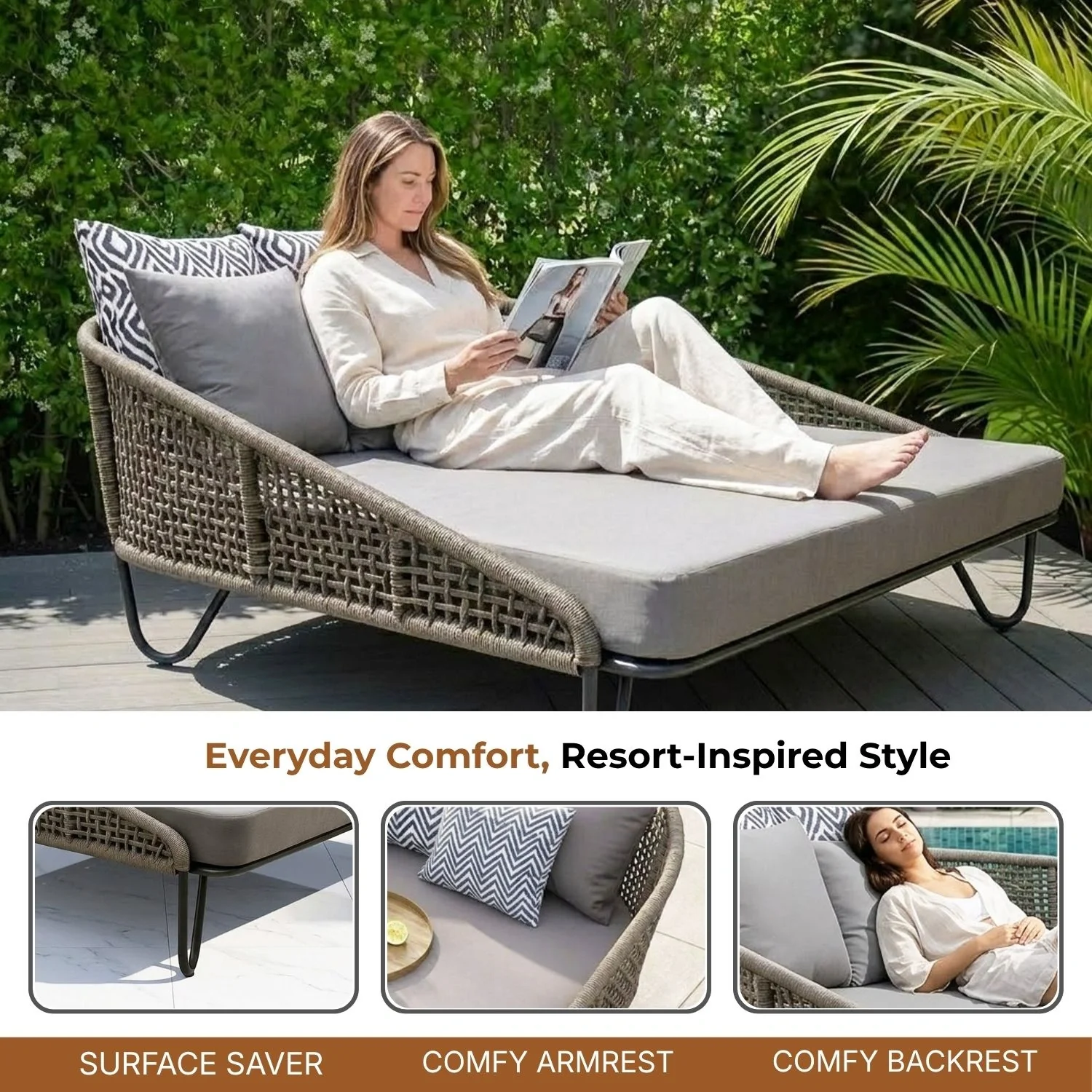 Outdoor Rope Patio Furniture Daybed (Grey) - Image 5