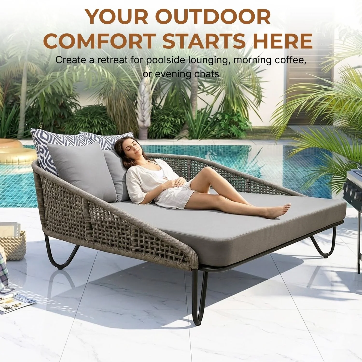 Outdoor Rope Patio Furniture Daybed (Grey) - Image 6