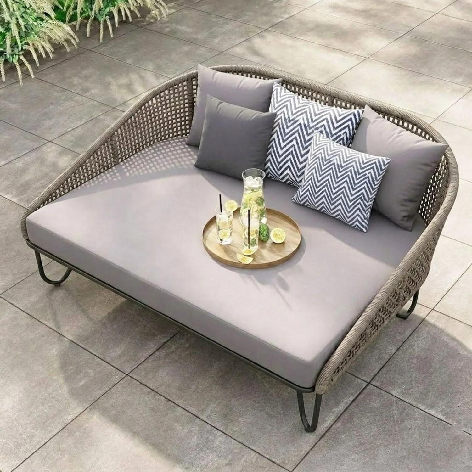 Outdoor Rope Patio Furniture Daybed (Grey) - Image 7