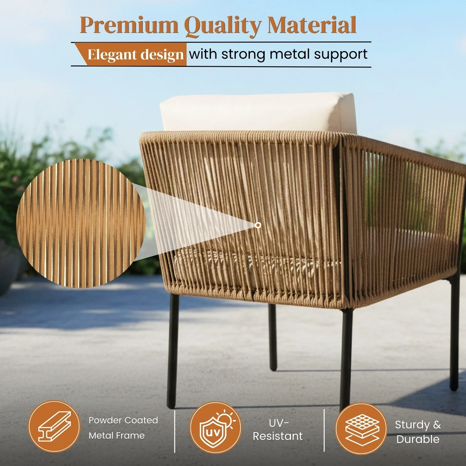 Outdoor Rope Patio Set with Glass Top Table - Image 5
