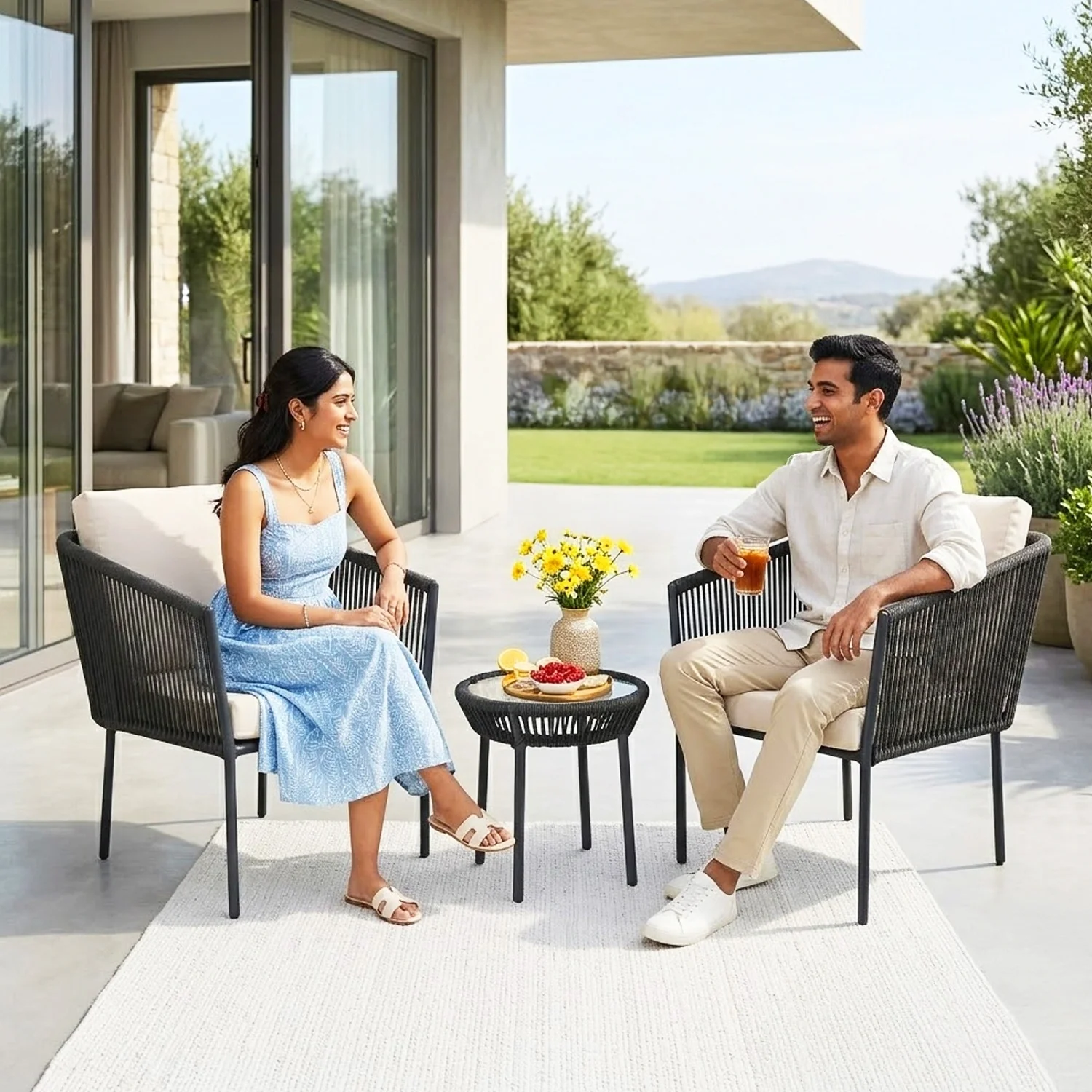 Outdoor Rope Patio Set with Glass Top Table - Image 10