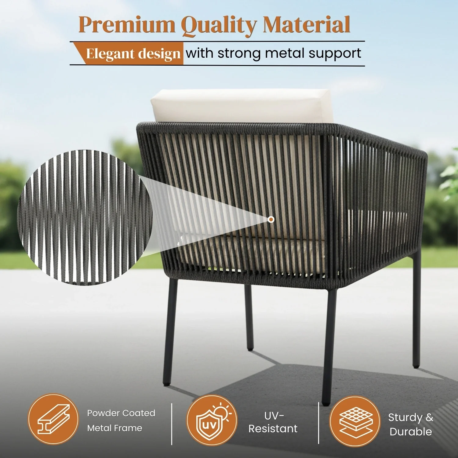 Outdoor Rope Patio Set with Glass Top Table - Image 5