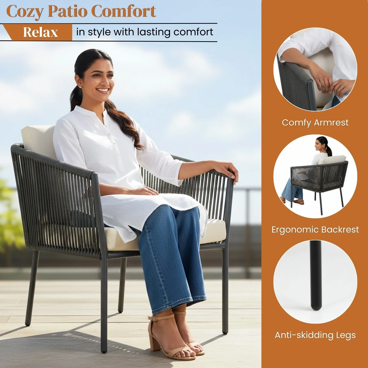 Outdoor Rope Patio Set with Glass Top Table - Image 6