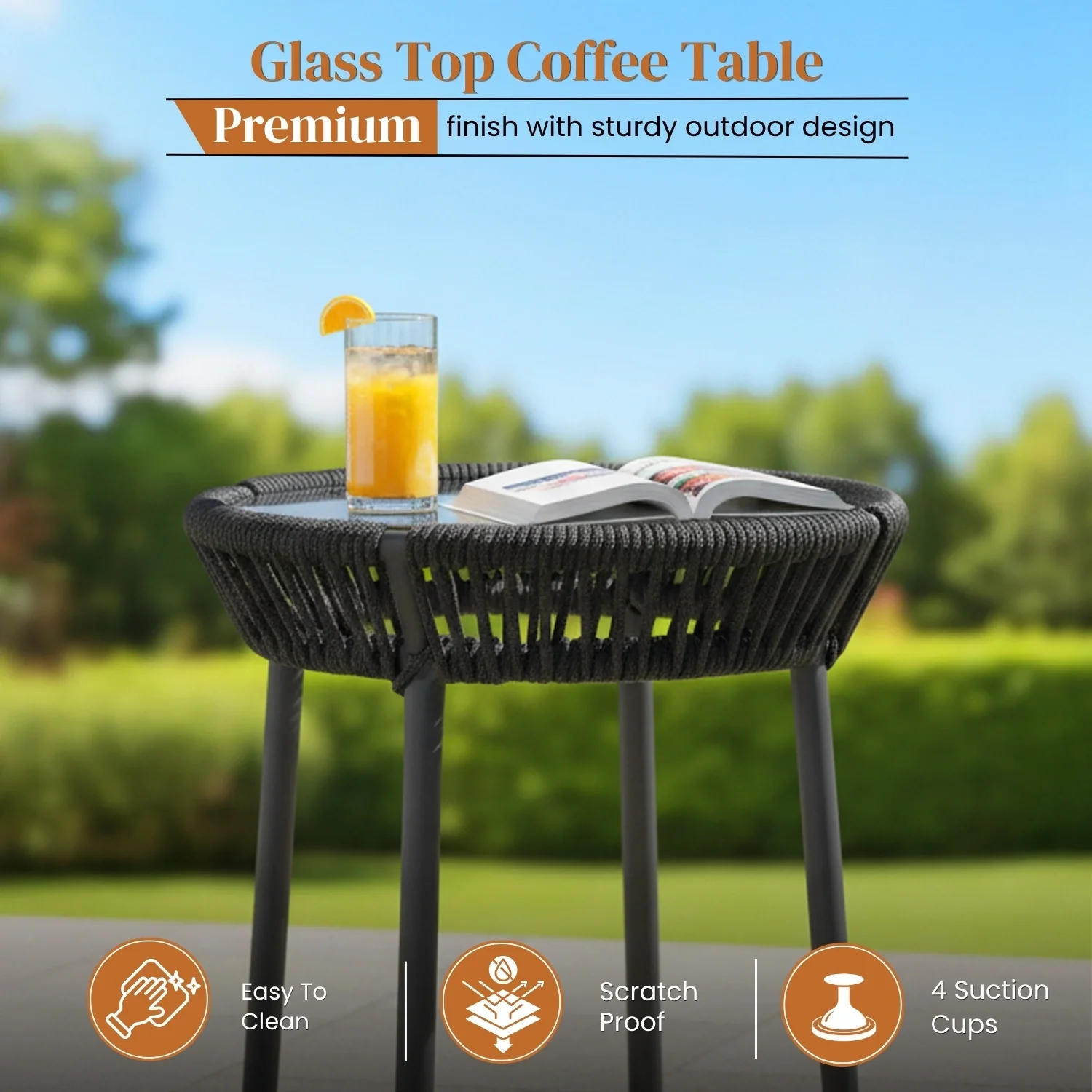 Outdoor Rope Patio Set with Glass Top Table - Image 7