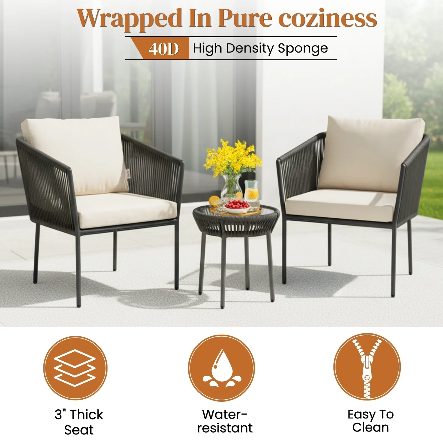 Outdoor Rope Patio Set with Glass Top Table - Image 8