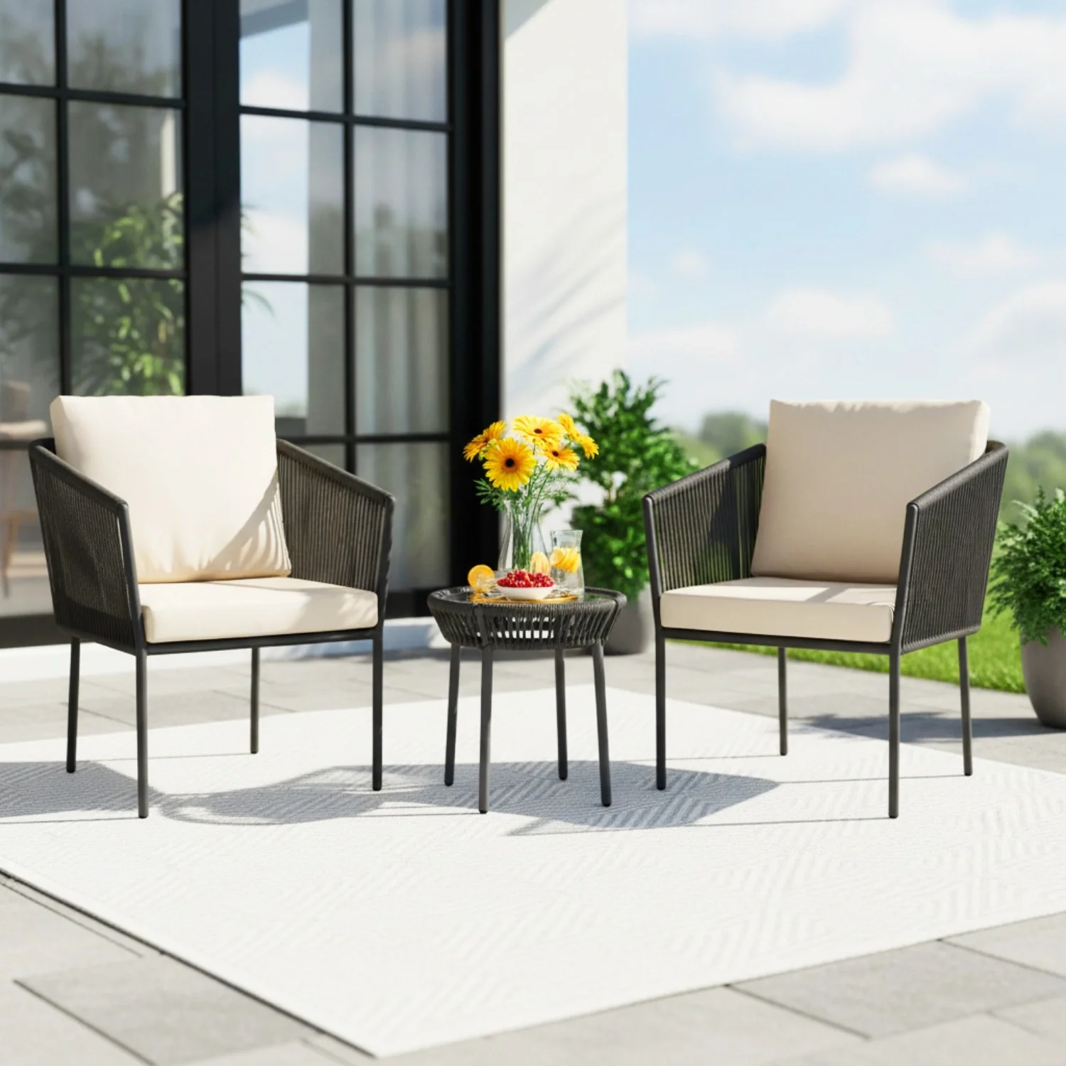 Outdoor Rope Patio Set with Glass Top Table - Image 9
