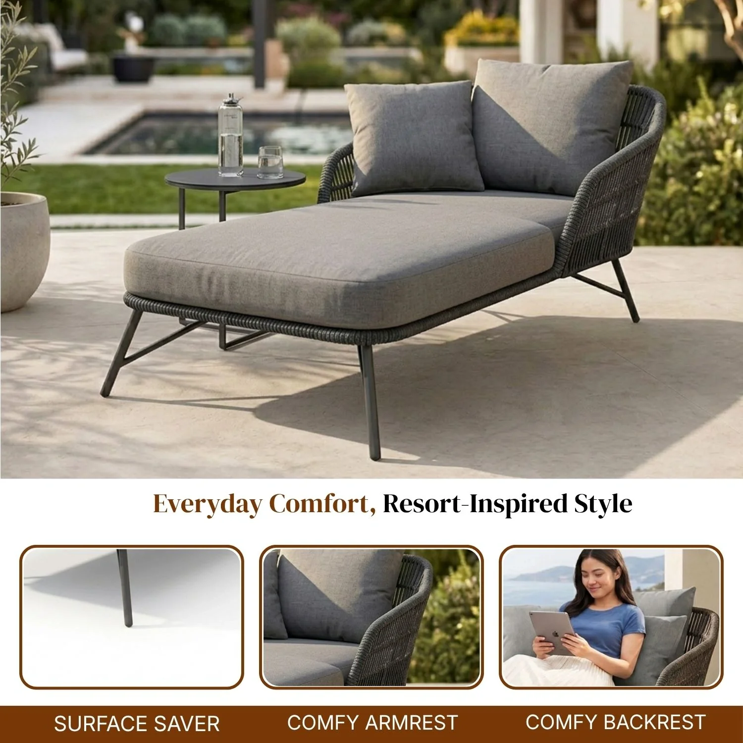 Outdoor Rope Patio Single Seater Daybed All Weather Furniture - Image 5