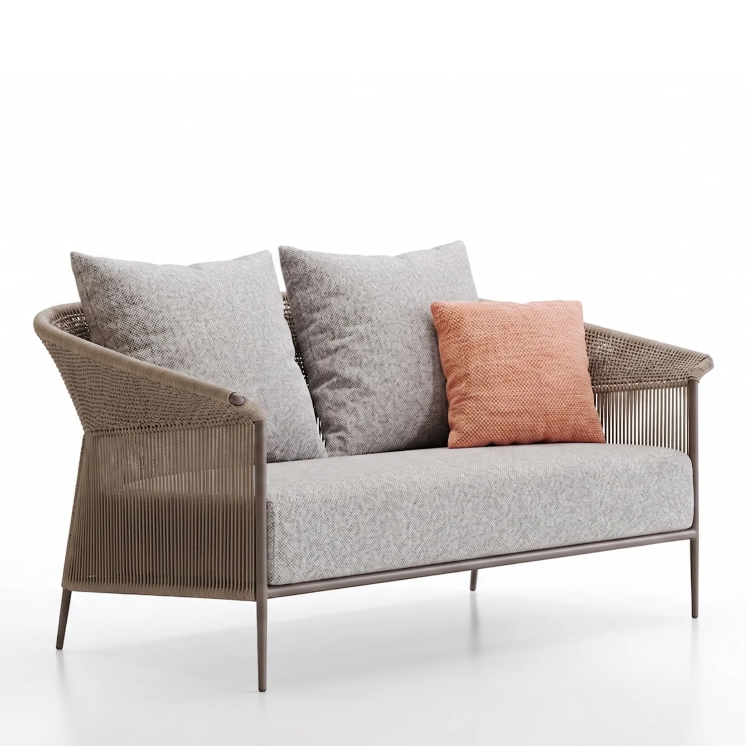 Outdoor Rope Patio Sofa Set with Cushions & Wooden Top Tables - Image 7