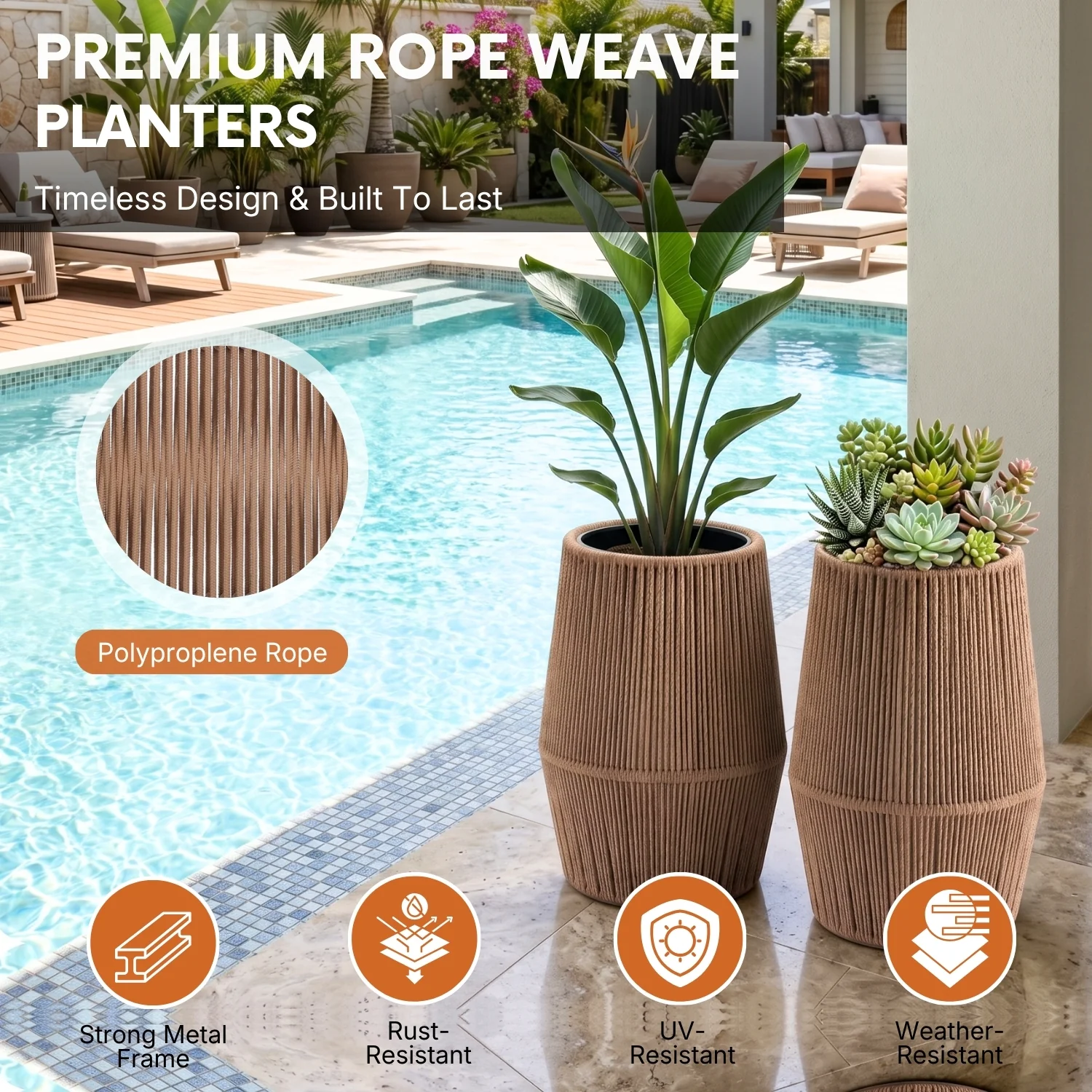Outdoor Rope Planter Set of 2 (Beige) - Image 3