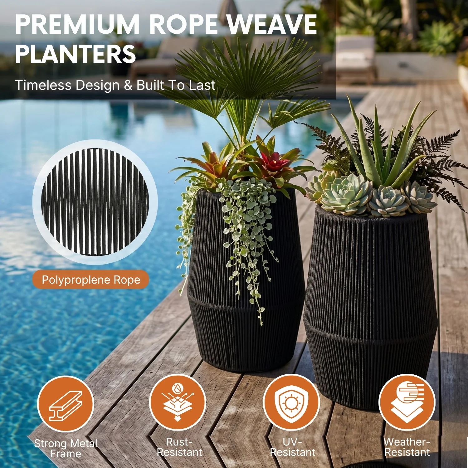 Outdoor Rope Planter Set of 2 (Black) - Image 3