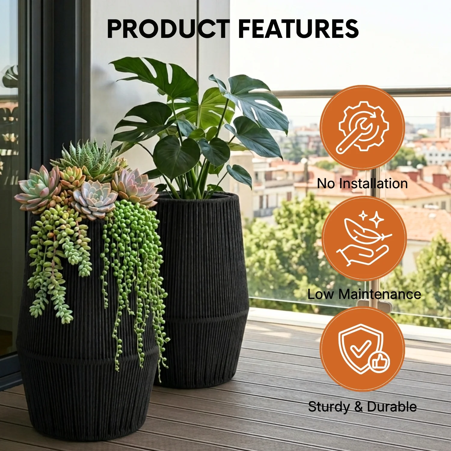 Outdoor Rope Planter Set of 2 (Black) - Image 4