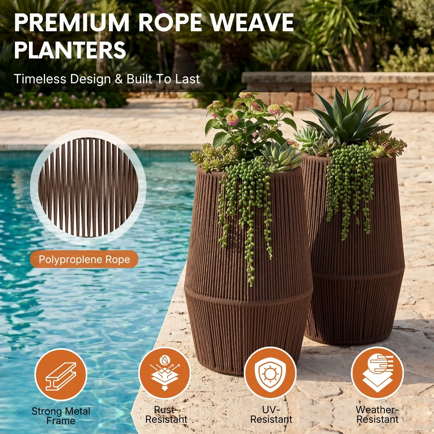 Outdoor Rope Planter Set of 2 (Brown) - Image 3