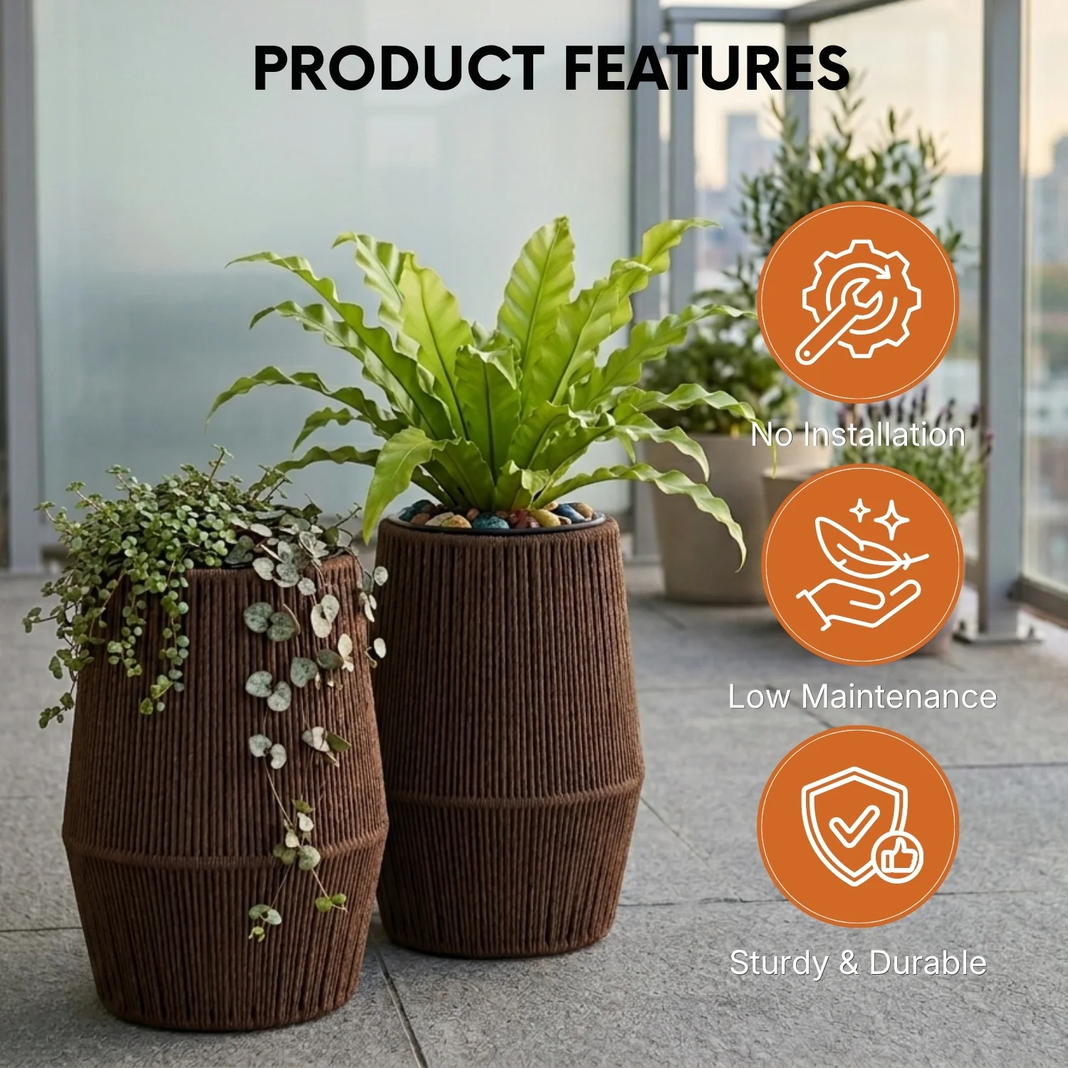 Outdoor Rope Planter Set of 2 (Brown) - Image 4