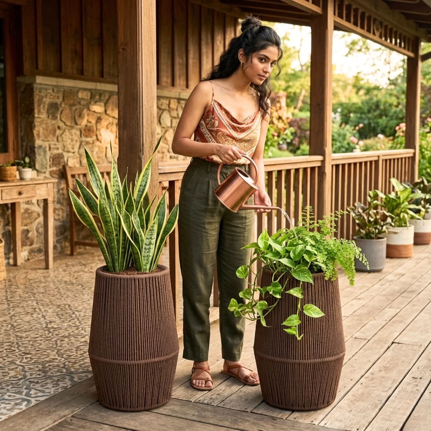 Outdoor Rope Planter Set of 2 (Brown) - Image 5