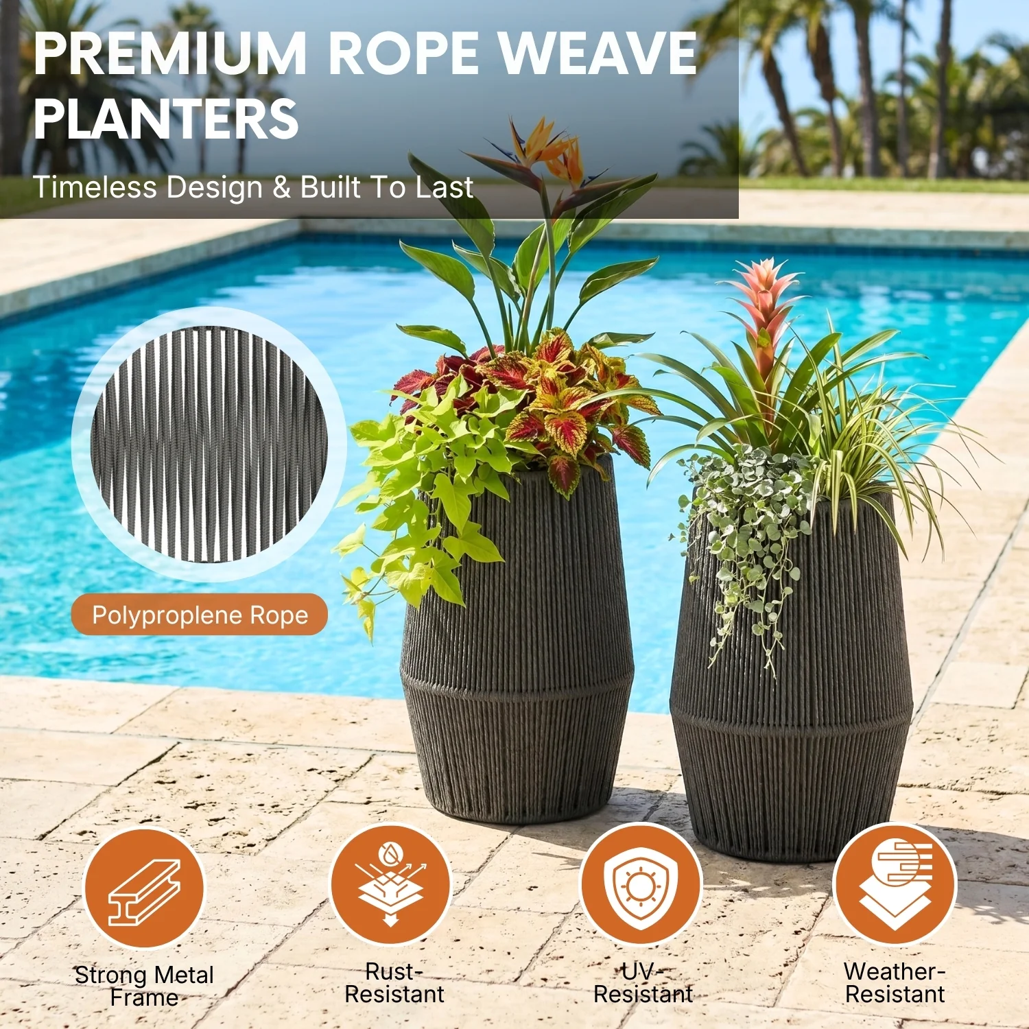 Outdoor Rope Planter Set of 2 (Grey) - Image 3