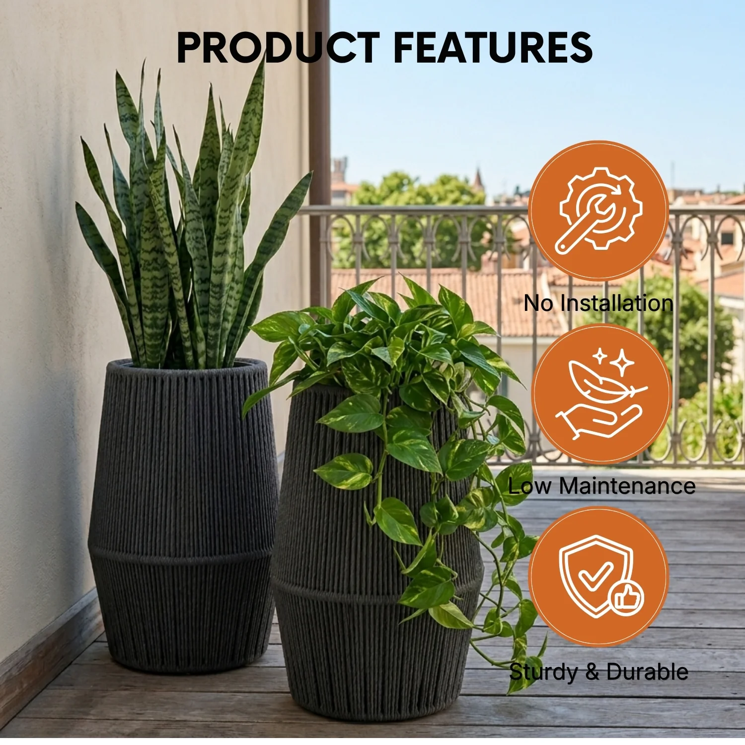 Outdoor Rope Planter Set of 2 (Grey) - Image 4