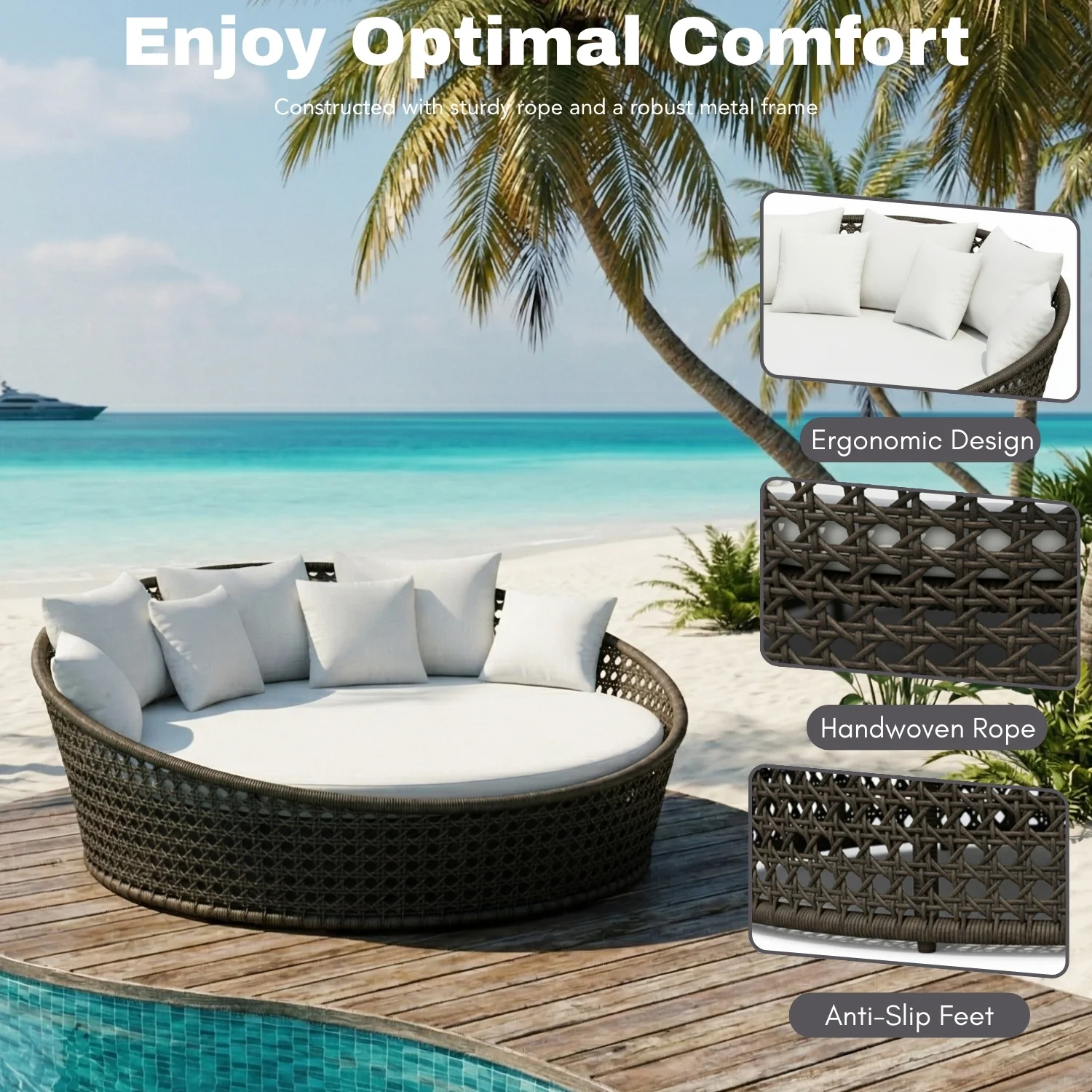 Outdoor Rope Round Patio Daybed Sofa - Image 4