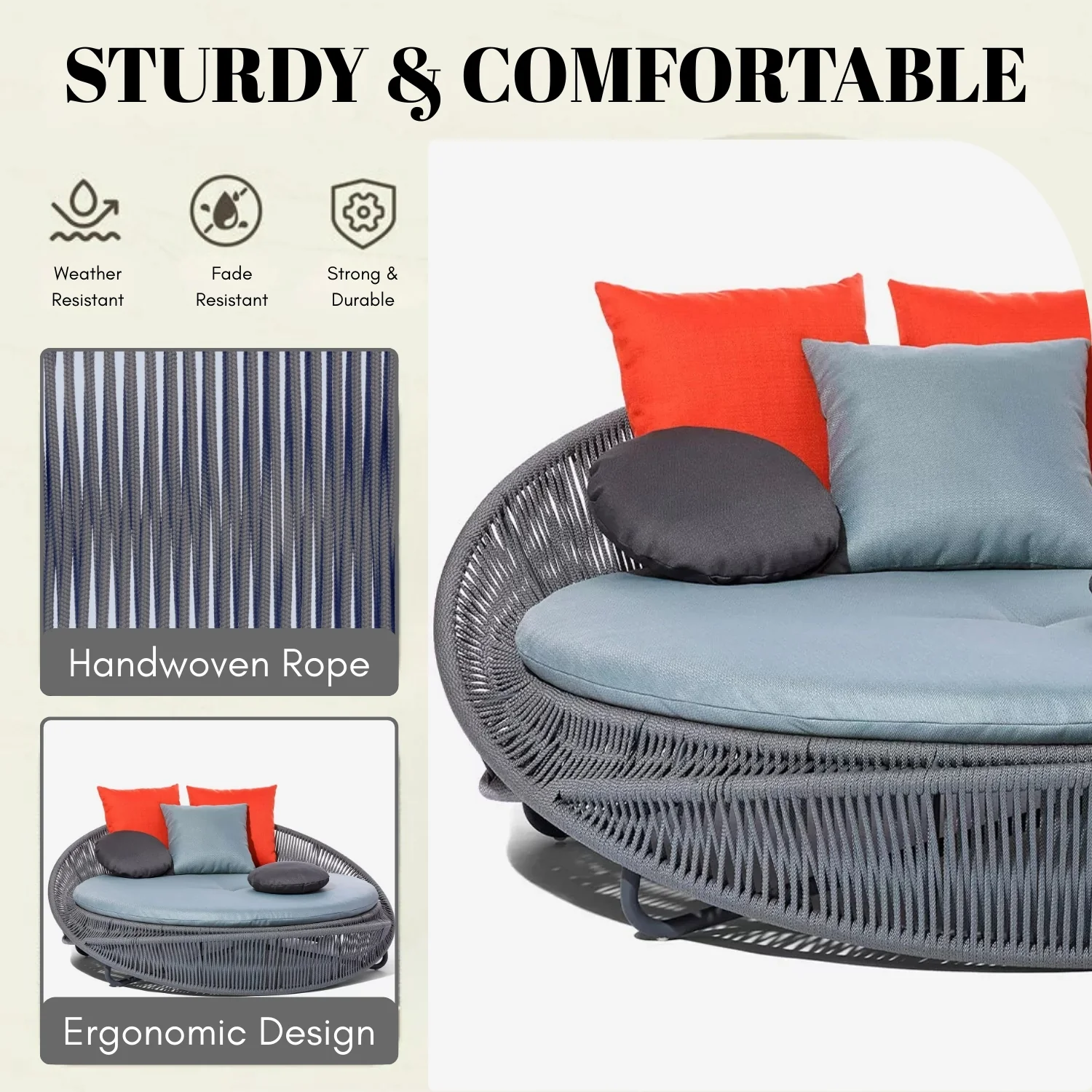 Outdoor Rope Round Patio Daybed Sofa - Image 5