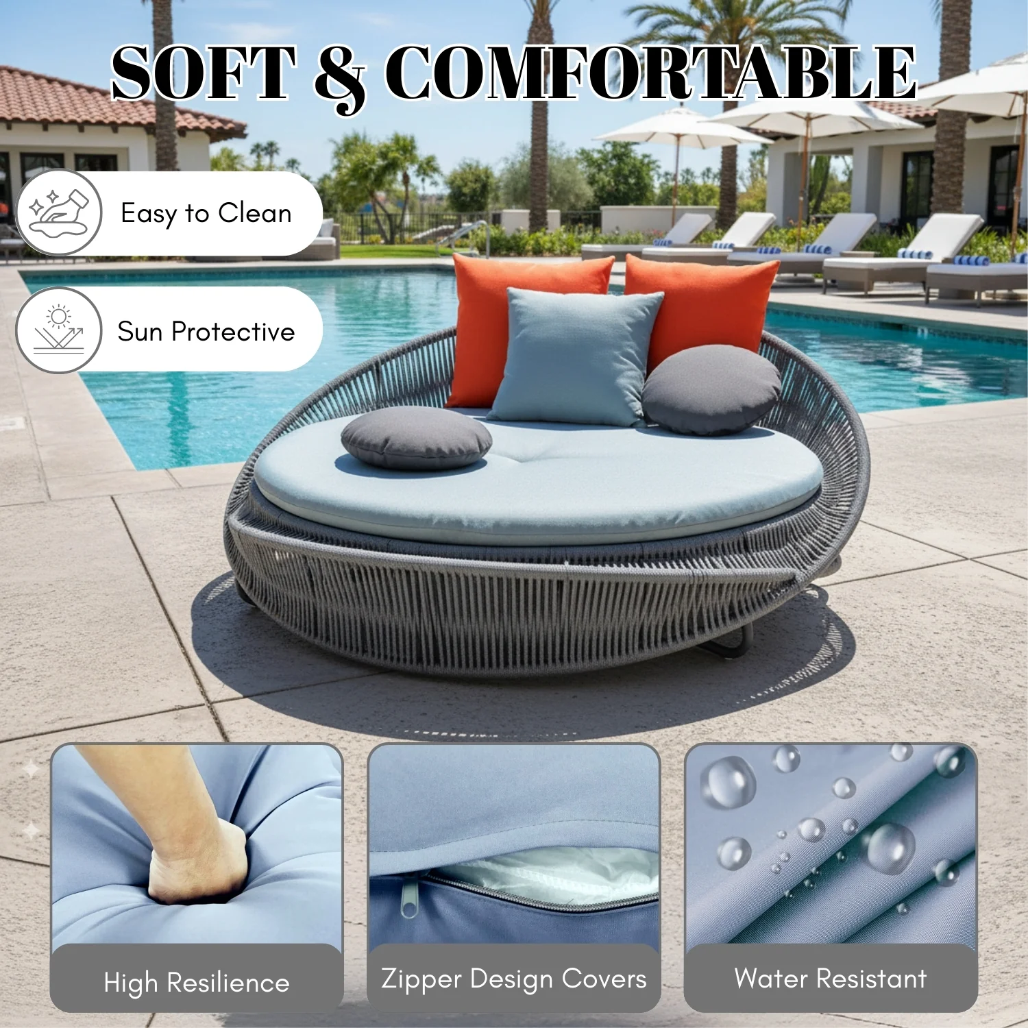 Outdoor Rope Round Patio Daybed Sofa - Image 6