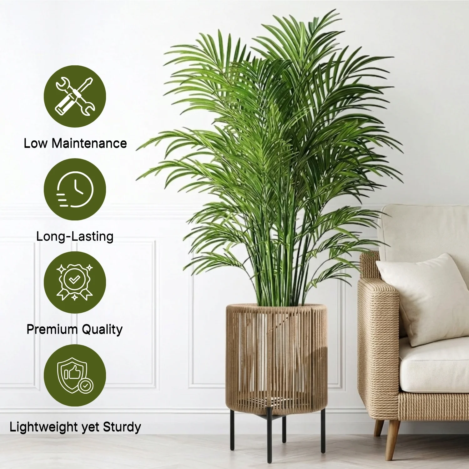 Outdoor Rope Set of 2 Planter with Metal Stand (Beige) - Image 4