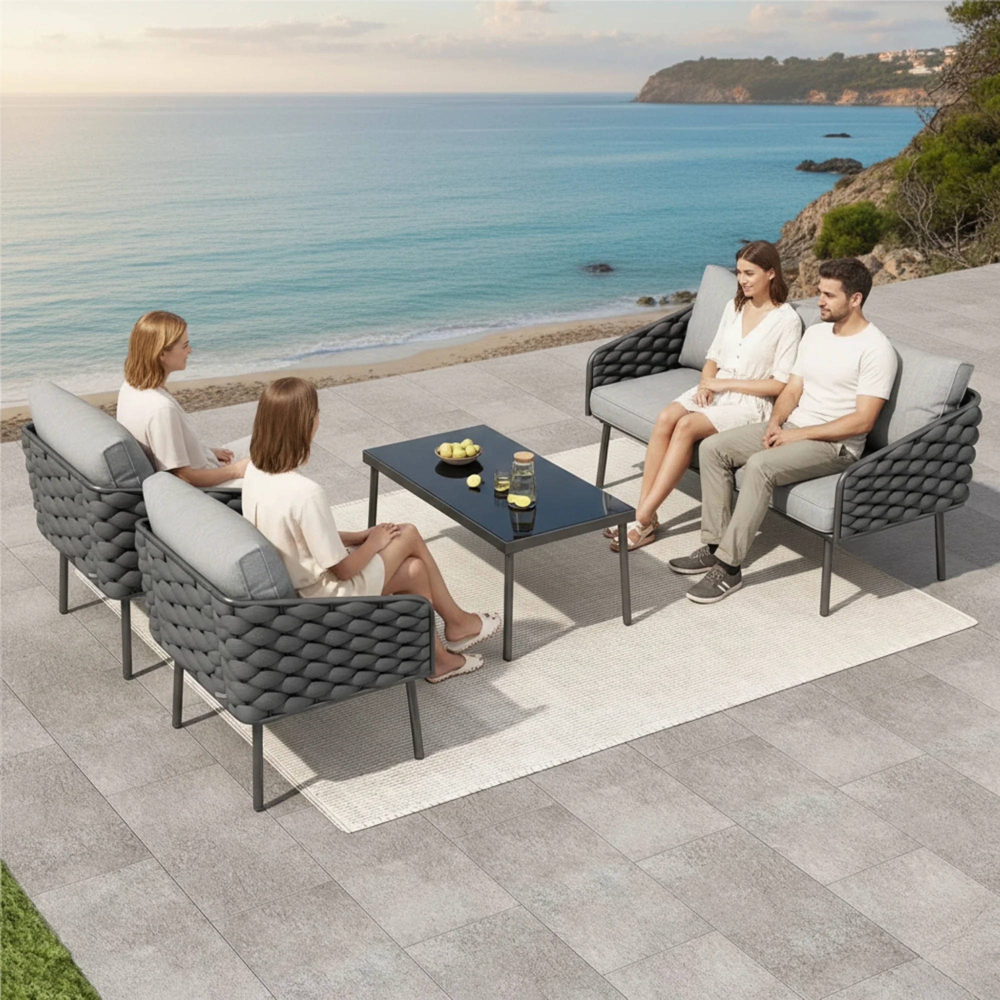 Outdoor Rope Sofa Set With Glass Top Table - Image 11