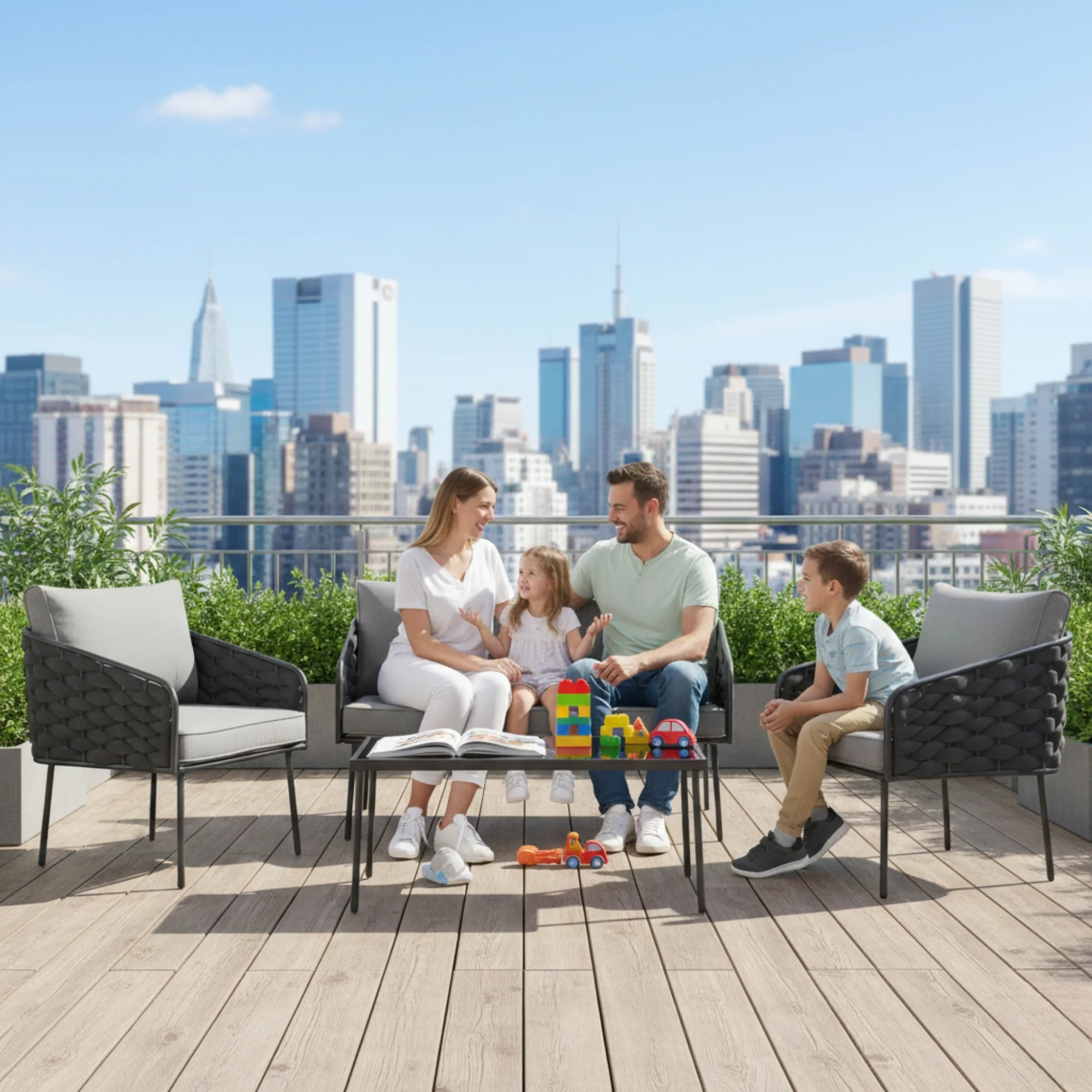 Outdoor Rope Sofa Set With Glass Top Table - Image 12