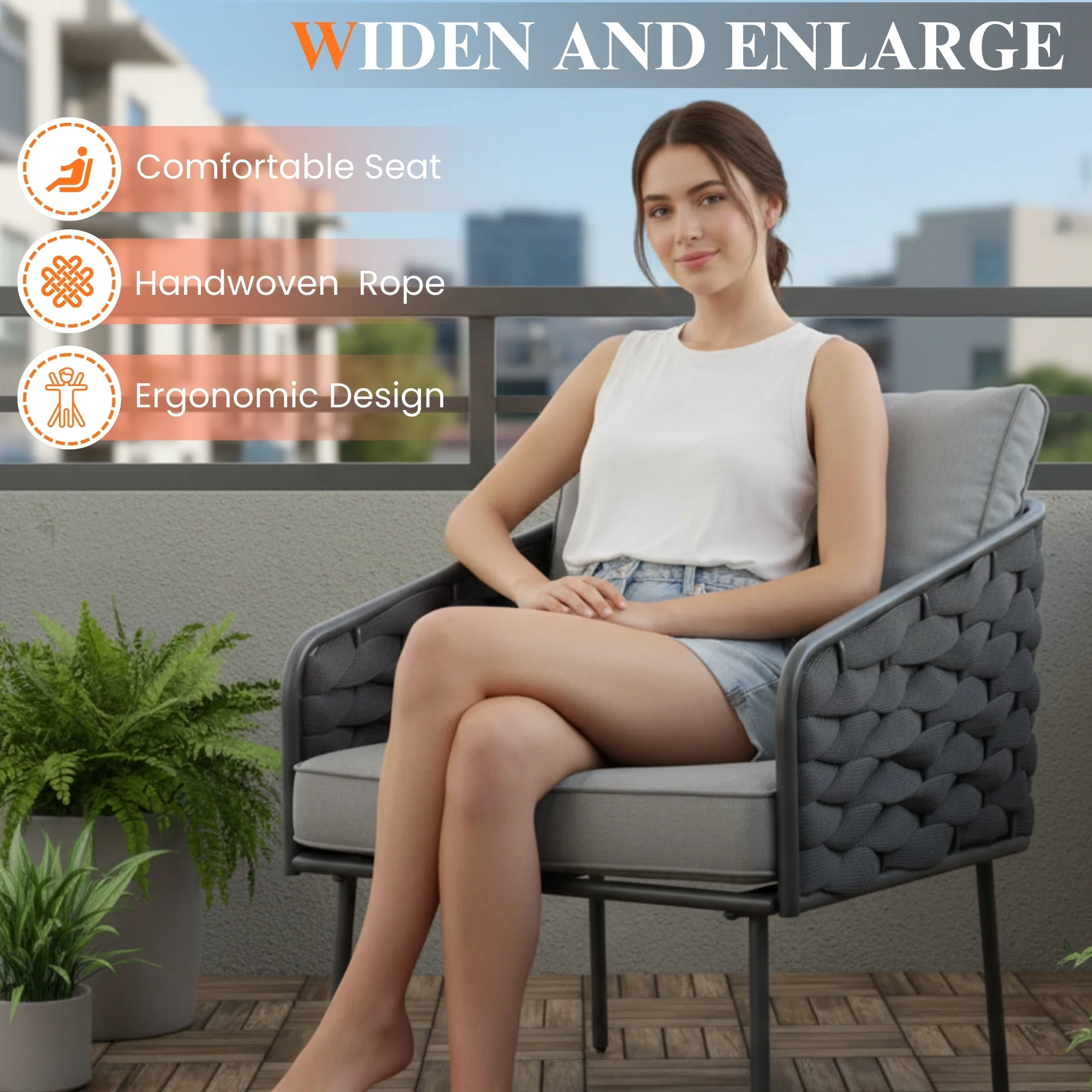 Outdoor Rope Sofa Set With Glass Top Table - Image 5
