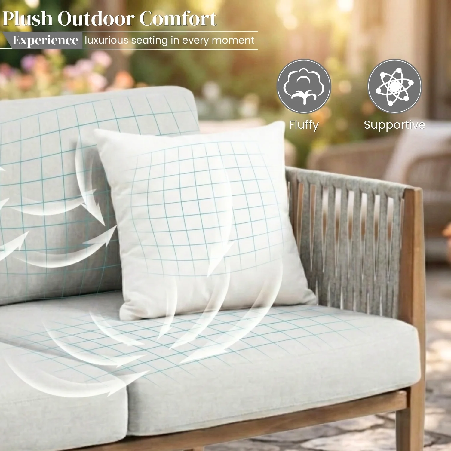 Outdoor Rope Sofa Set with Sheesham Wood Frames (Grey) - Image 4