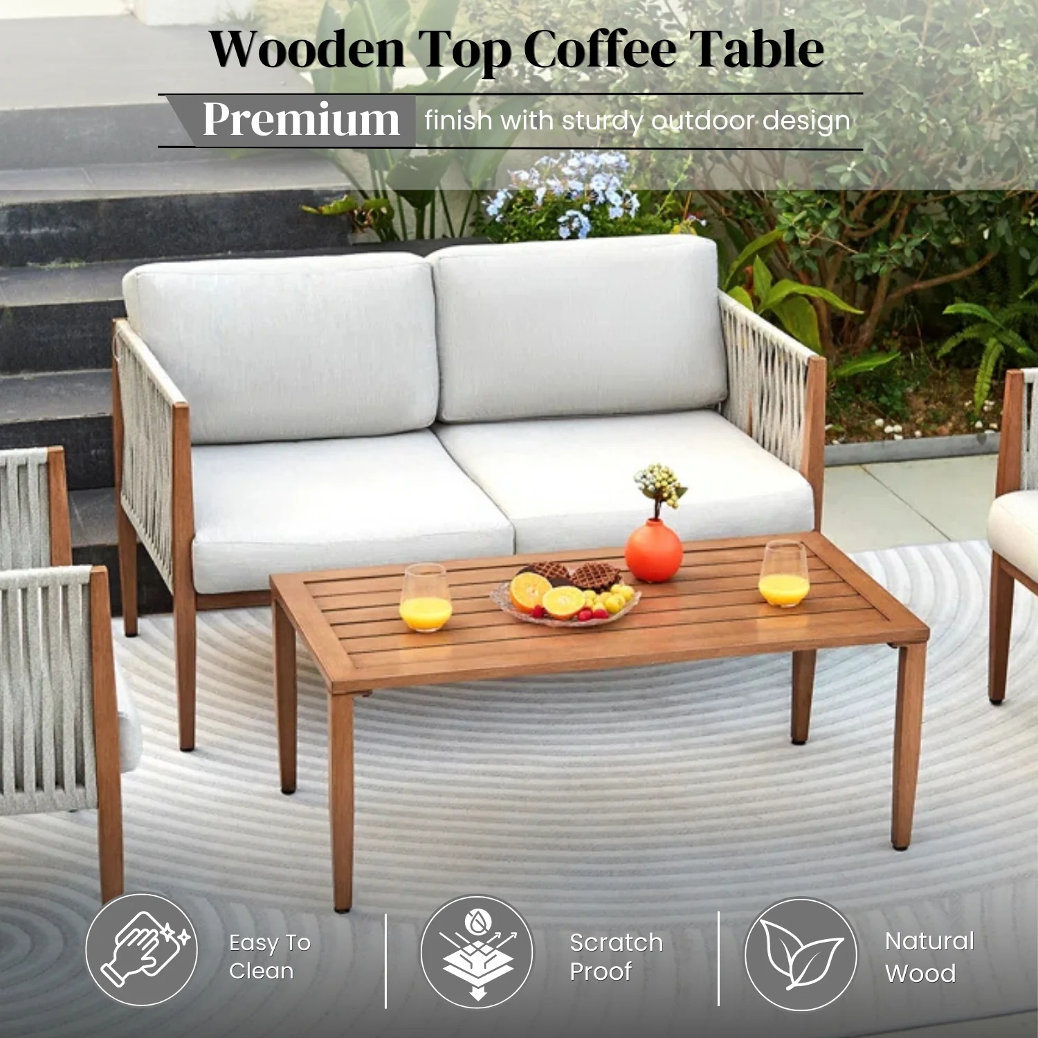 Outdoor Rope Sofa Set with Sheesham Wood Frames (Grey) - Image 7