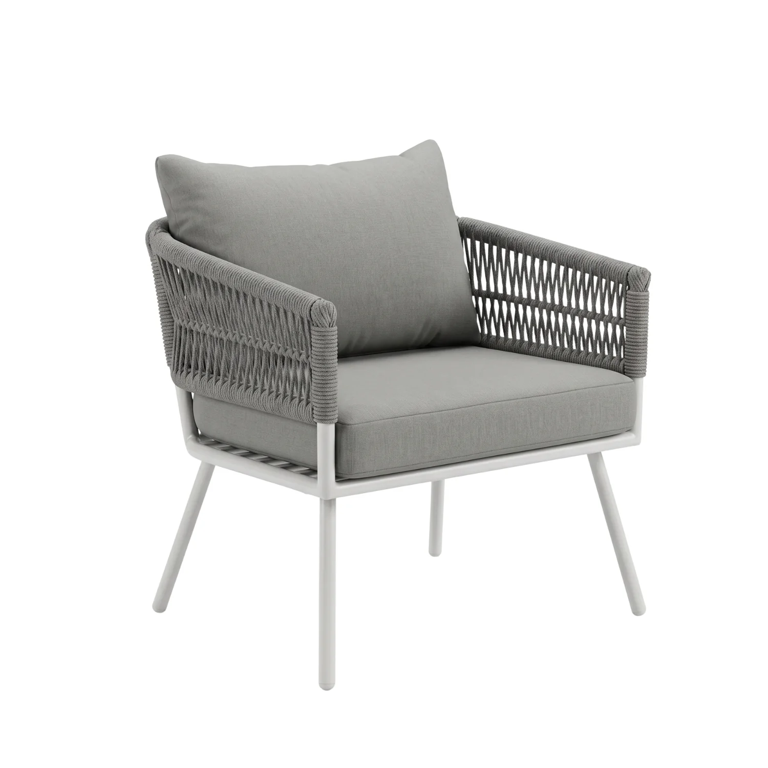 Outdoor Rope Sofa Set with Wooden Top Center Table (Grey) - Image 7