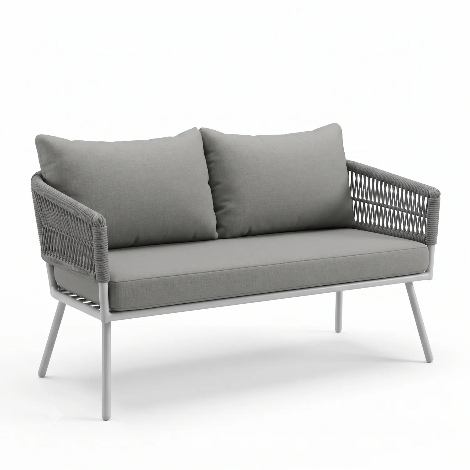 Outdoor Rope Sofa Set with Wooden Top Center Table (Grey) - Image 8