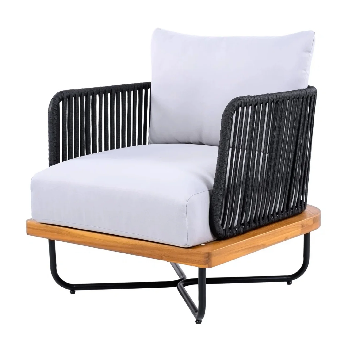 Outdoor Rope Sofa with Wooden Base (Black & White) - Image 7