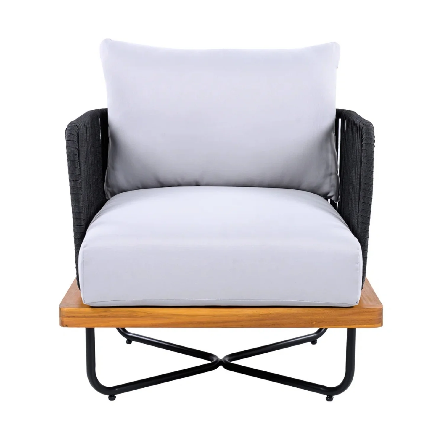 Outdoor Rope Sofa with Wooden Base (Black & White) - Image 8