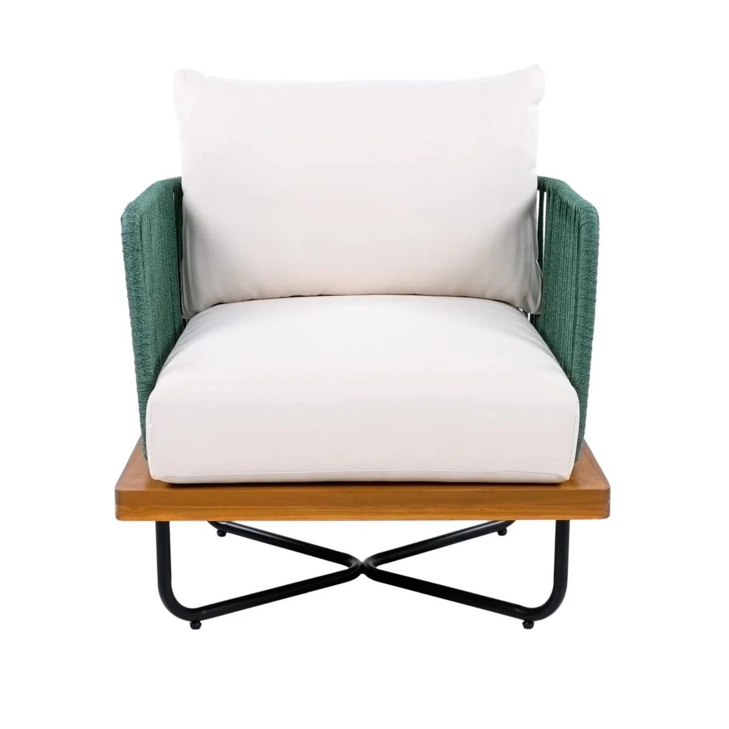 Outdoor Rope Sofa with Wooden Base (Green & White) - Image 8