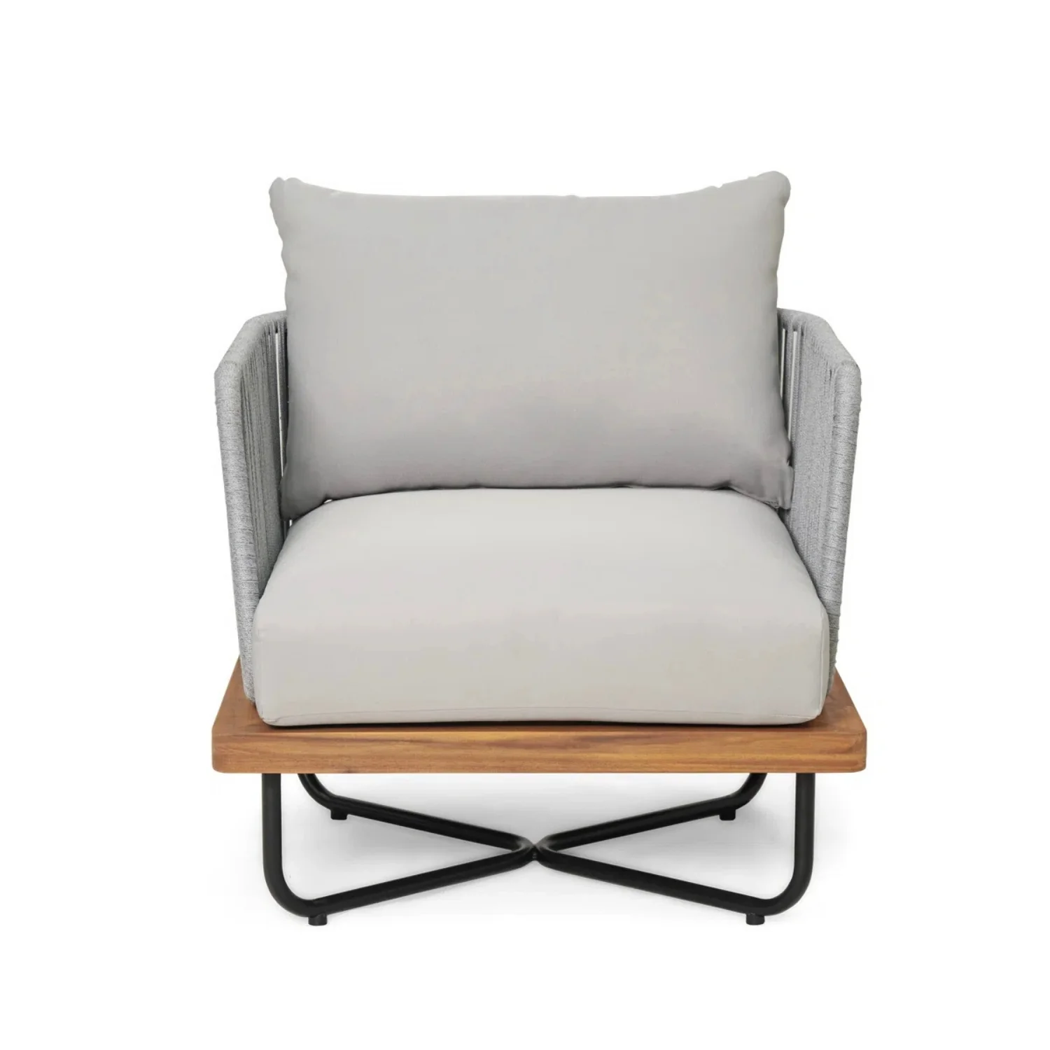 Outdoor Rope Sofa with Wooden Base (Grey) - Image 8