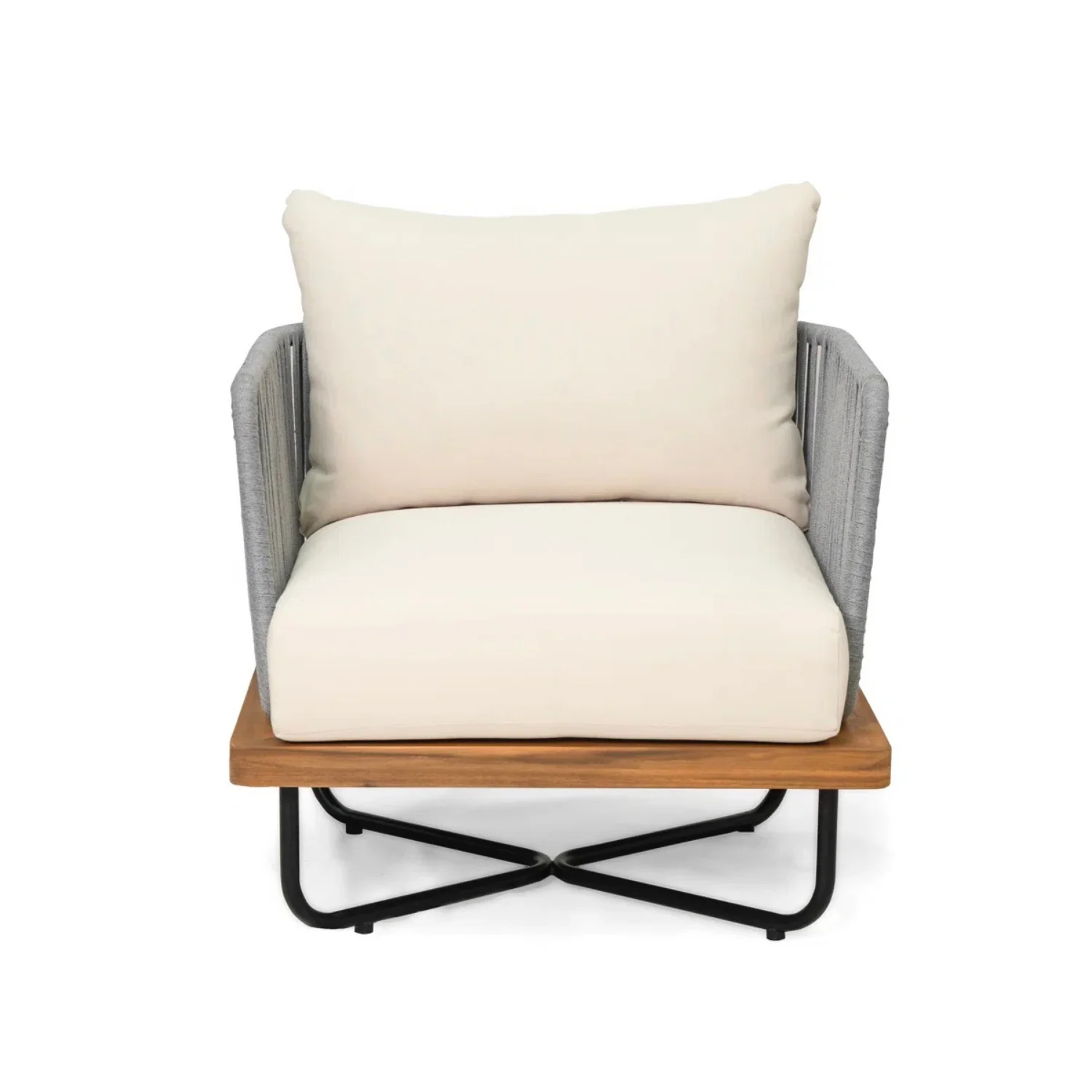 Outdoor Rope Sofa with Wooden Base (Grey & Cream) - Image 8