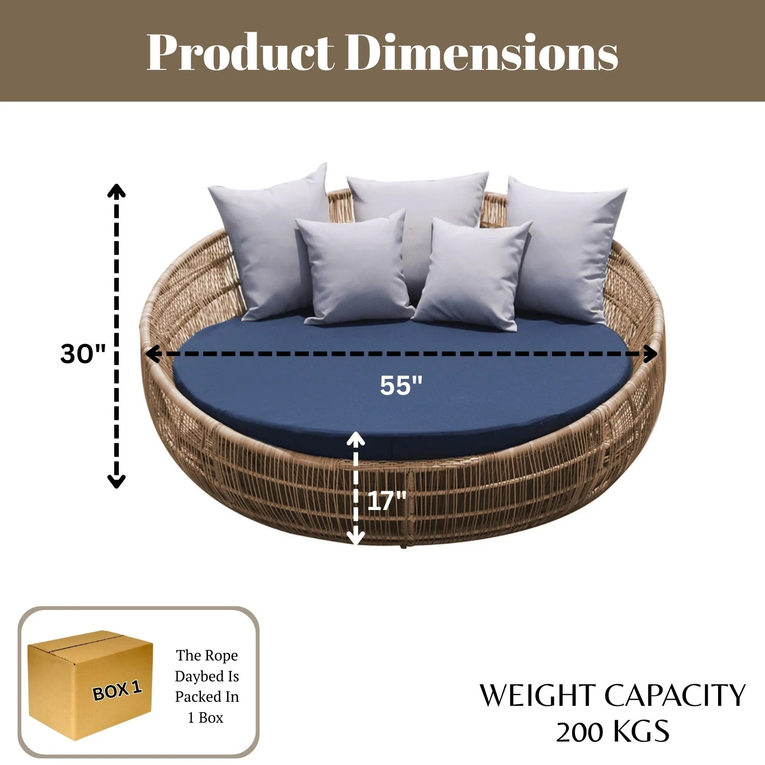 Outdoor Round Beige Rope Daybed Sofa - Image 2
