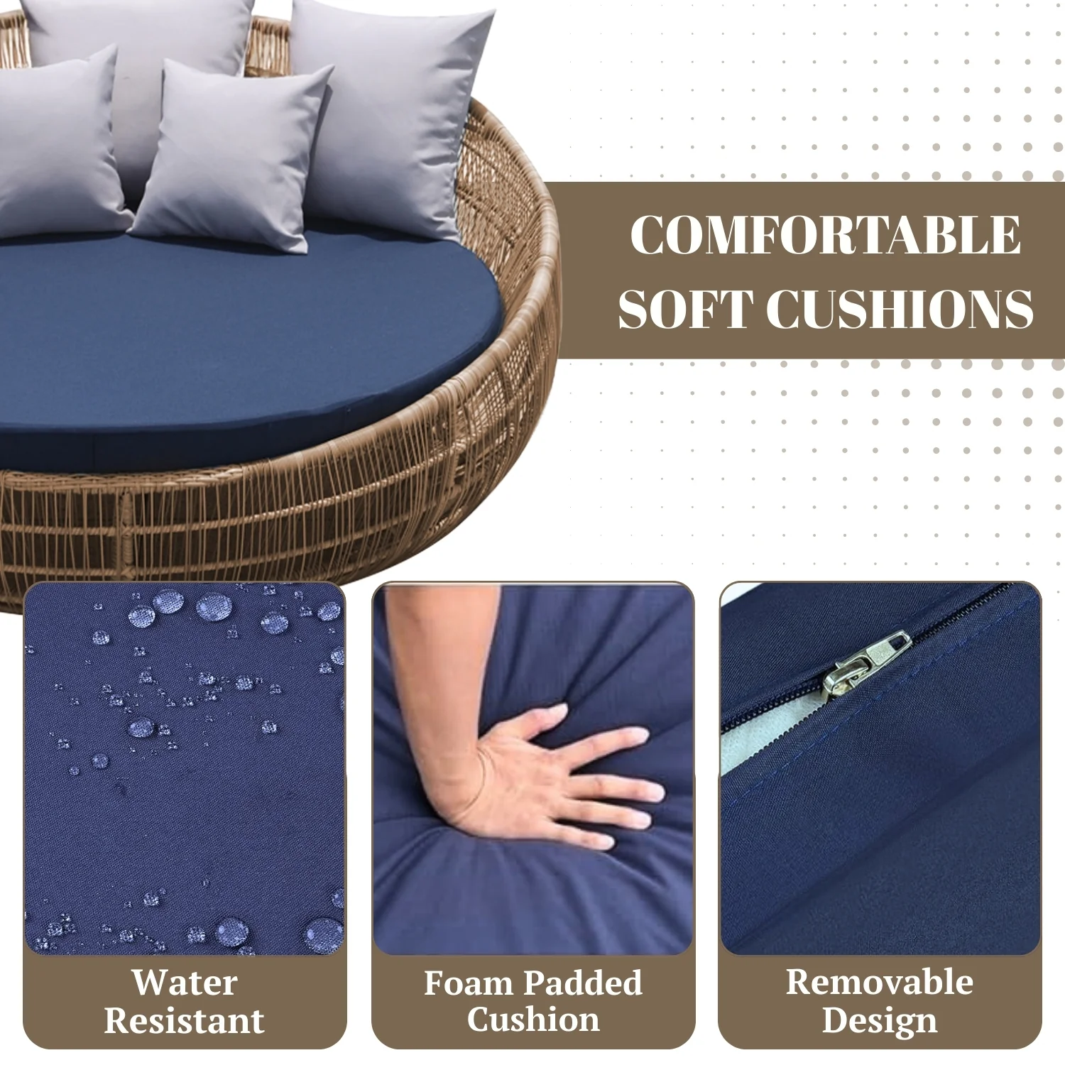 Outdoor Round Beige Rope Daybed Sofa - Image 7