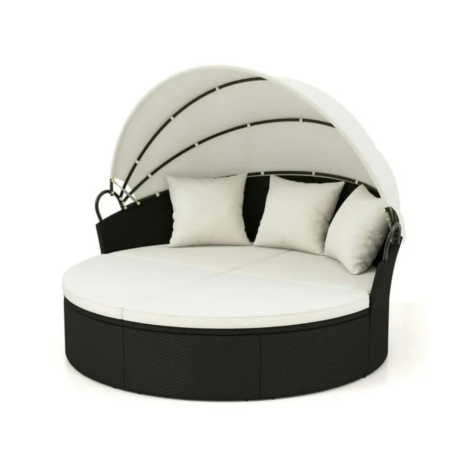 Outdoor Round Canopy Daybed Wicker Patio Furniture Set with Cushions - Image 3