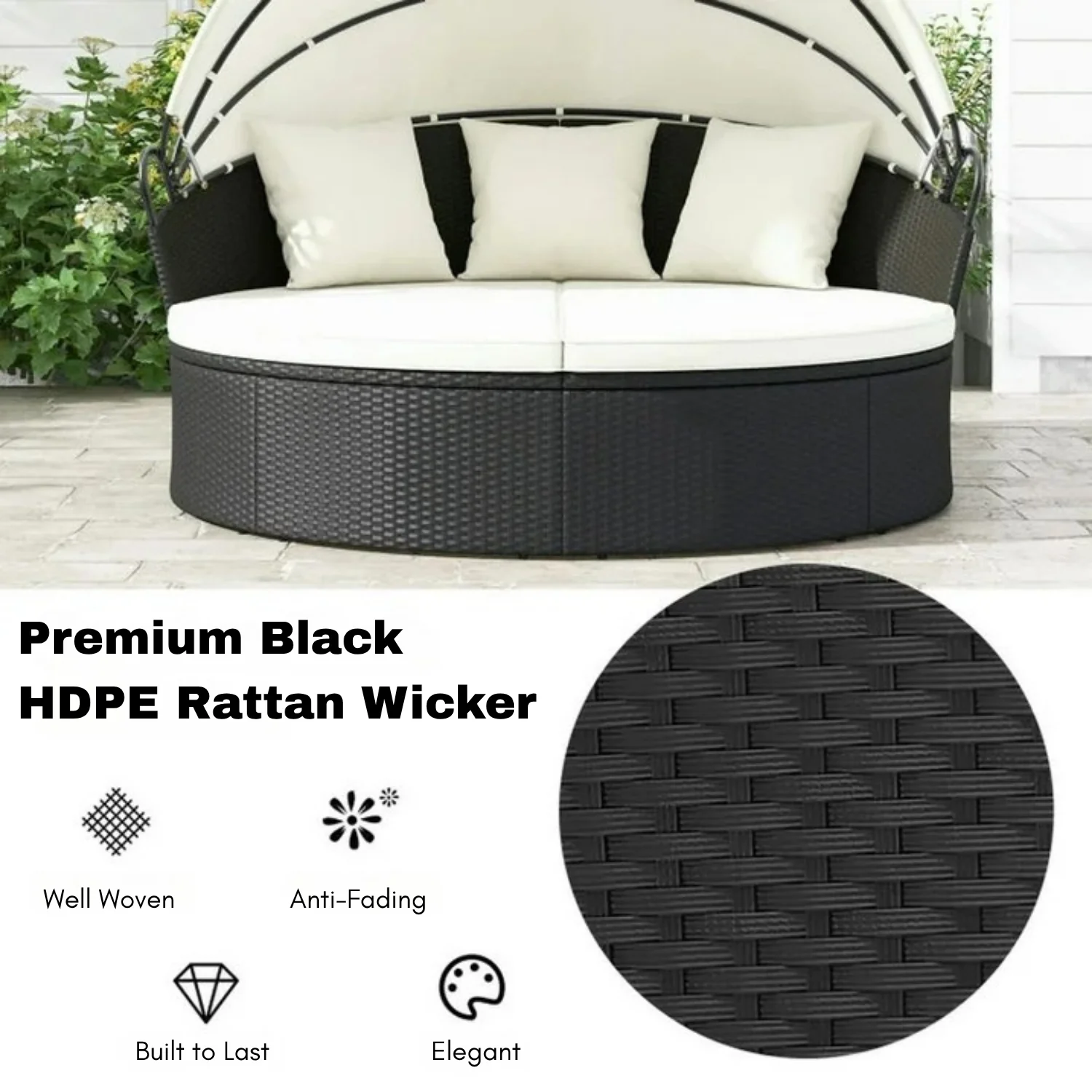 Outdoor Round Canopy Daybed Wicker Patio Furniture Set with Cushions - Image 7