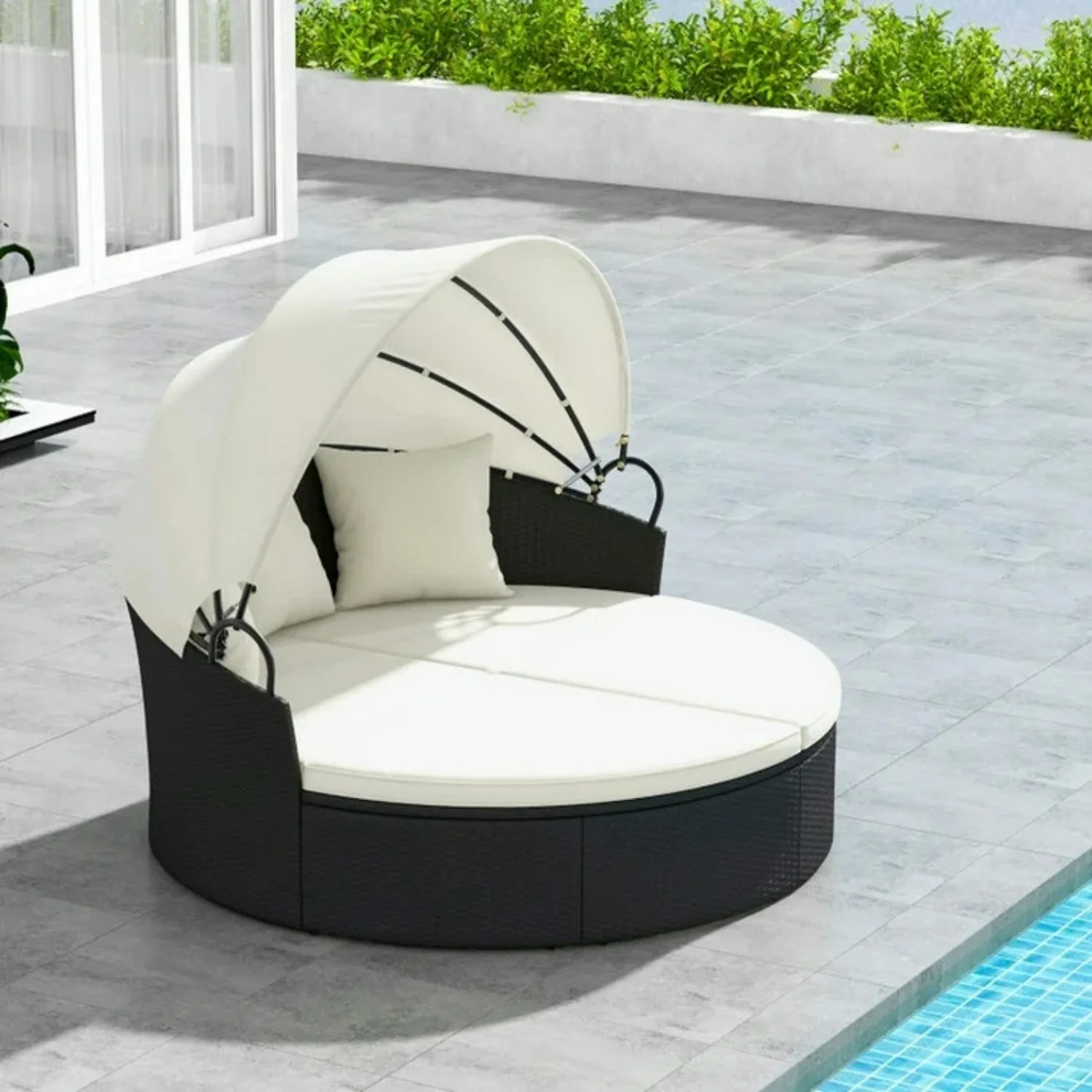 Outdoor Round Canopy Daybed Wicker Patio Furniture Set with Cushions - Image 9